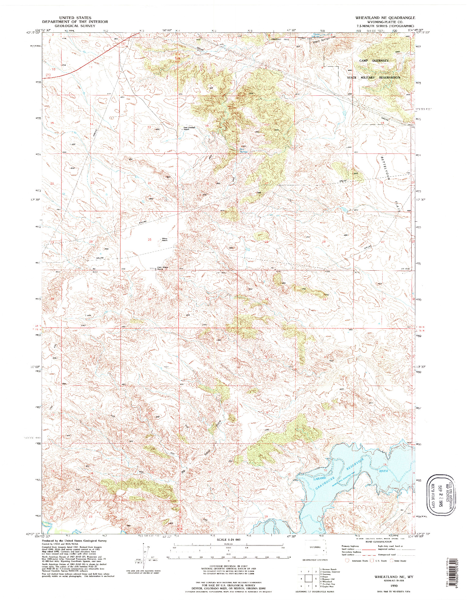 USGS 1:24000-SCALE QUADRANGLE FOR WHEATLAND NE, WY 1990