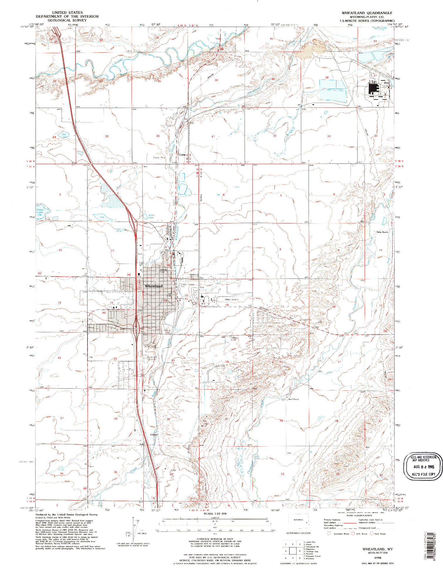 USGS 1:24000-SCALE QUADRANGLE FOR WHEATLAND, WY 1990