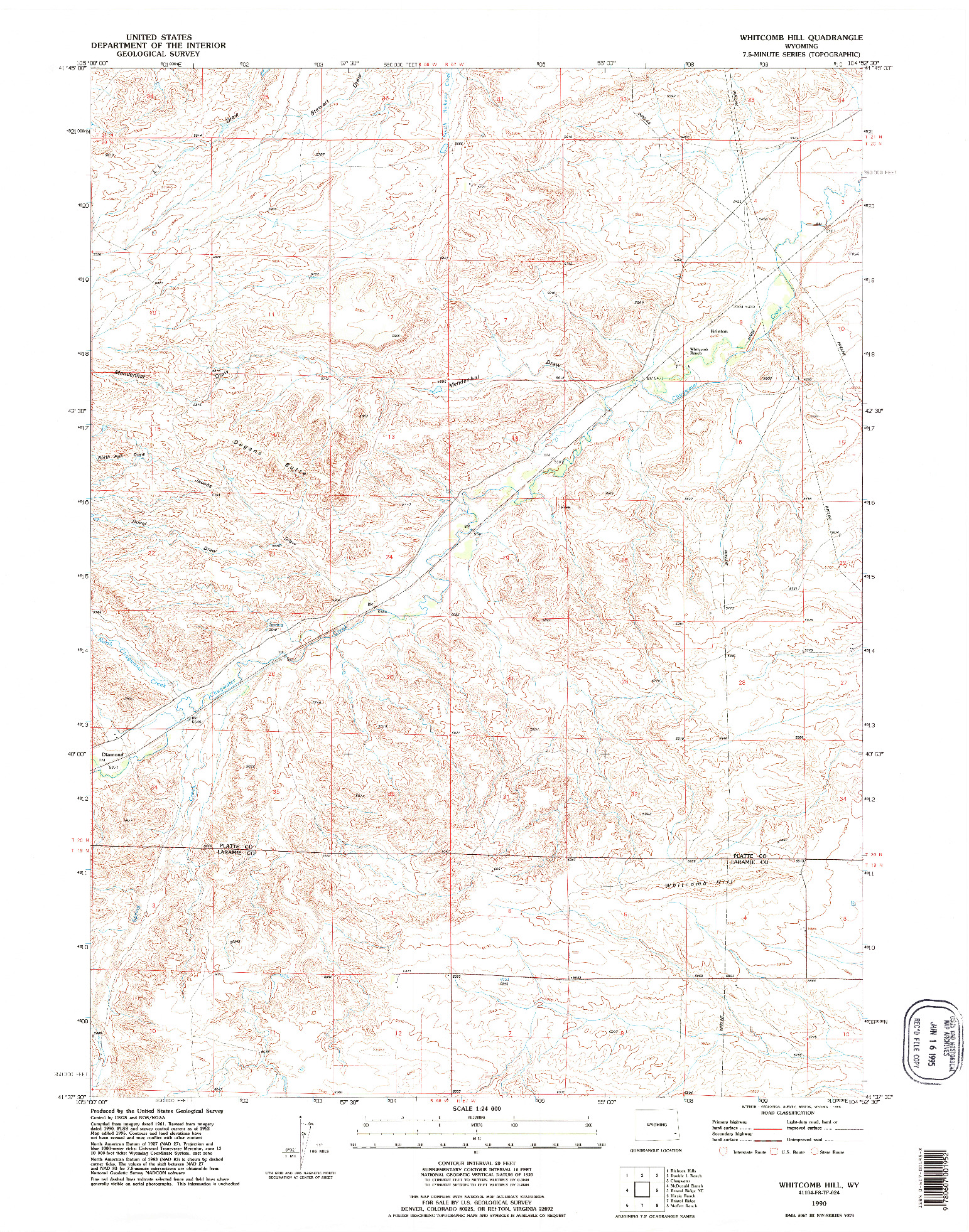 USGS 1:24000-SCALE QUADRANGLE FOR WHITCOMB HILL, WY 1990