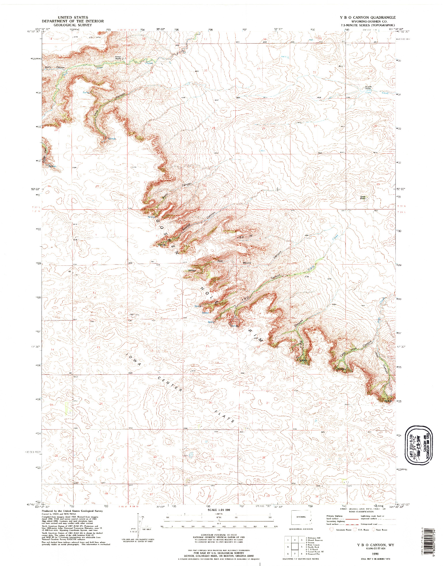 USGS 1:24000-SCALE QUADRANGLE FOR Y B O CANYON, WY 1990