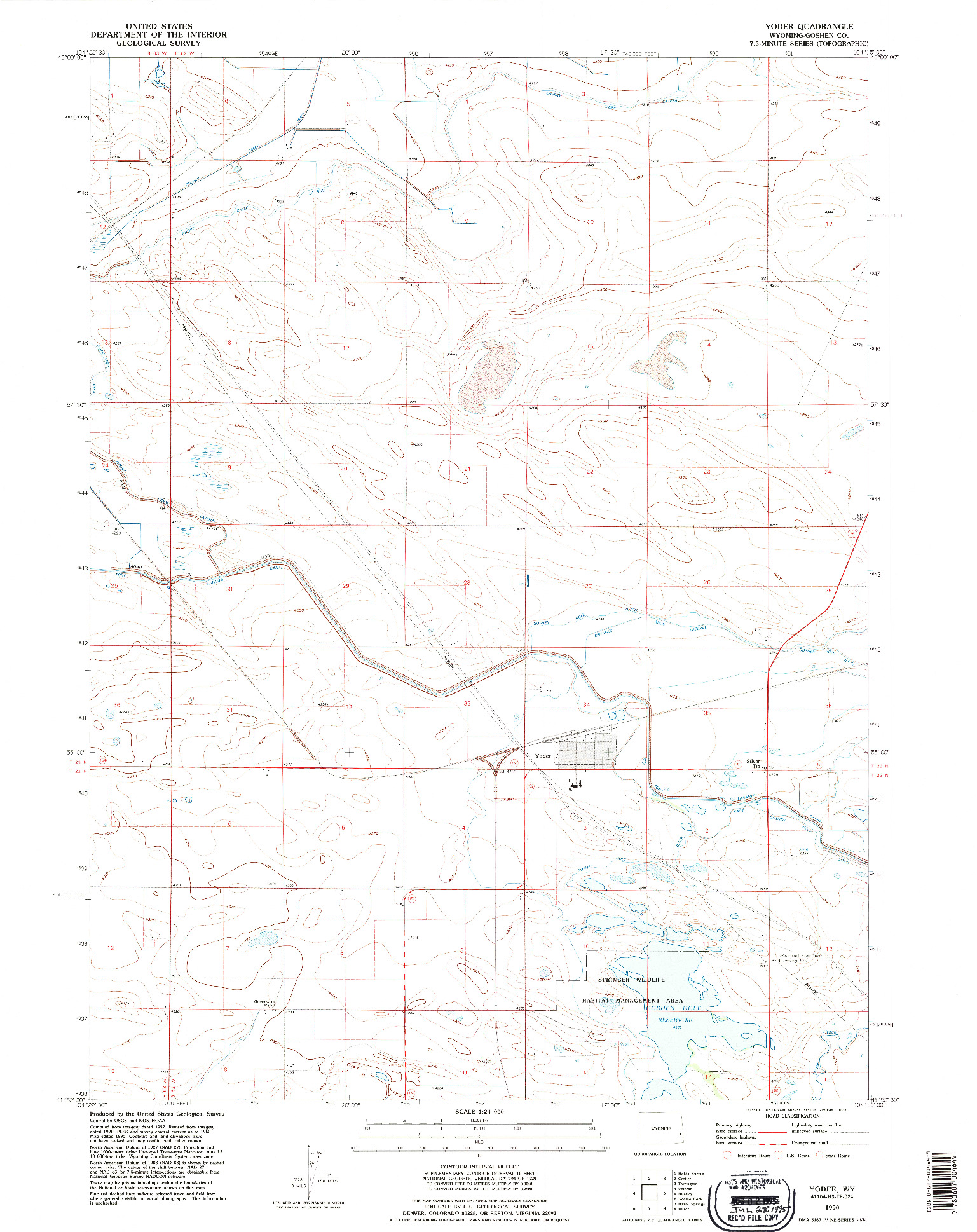 USGS 1:24000-SCALE QUADRANGLE FOR YODER, WY 1990