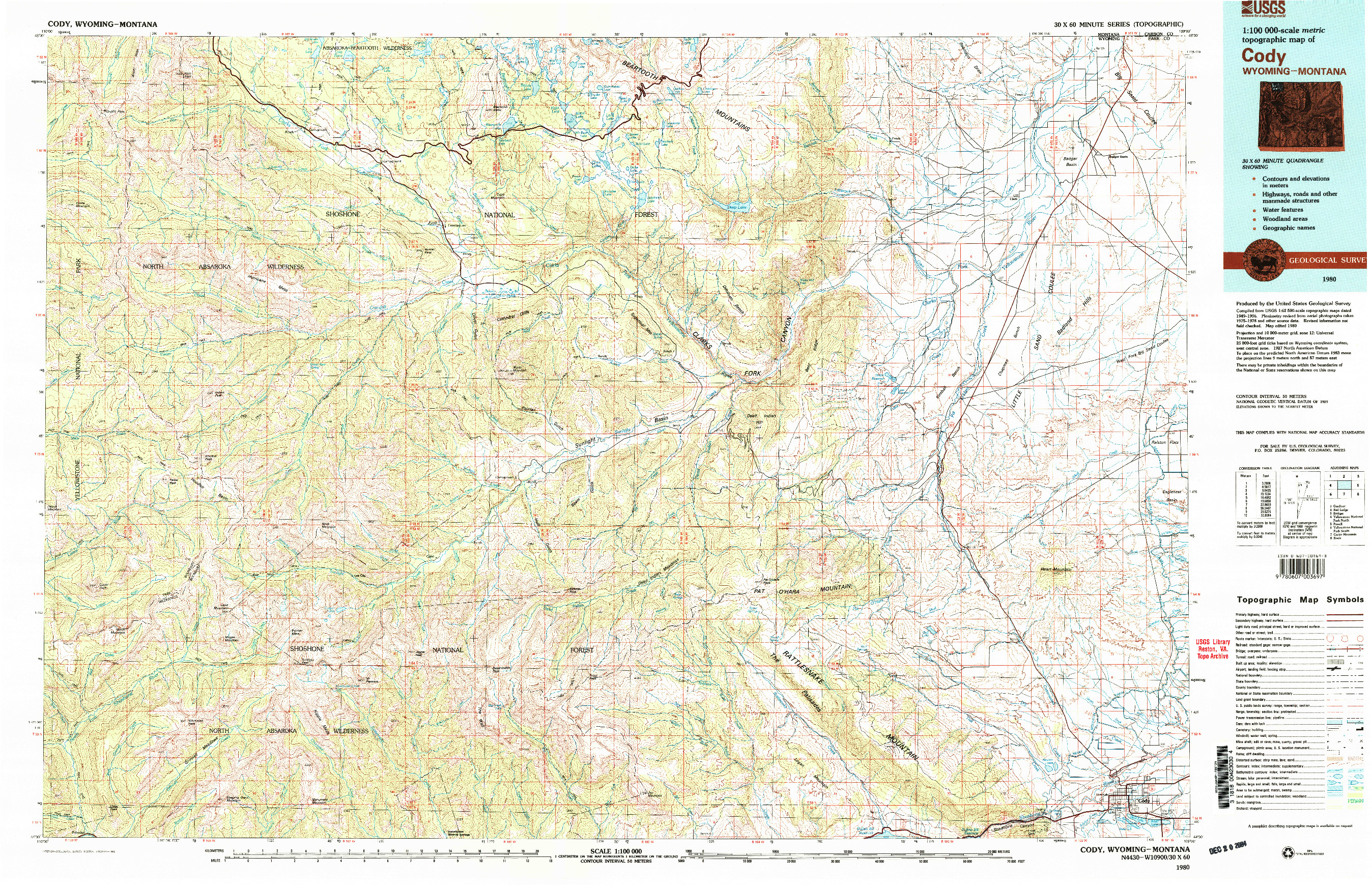 USGS 1:100000-SCALE QUADRANGLE FOR CODY, WY 1980