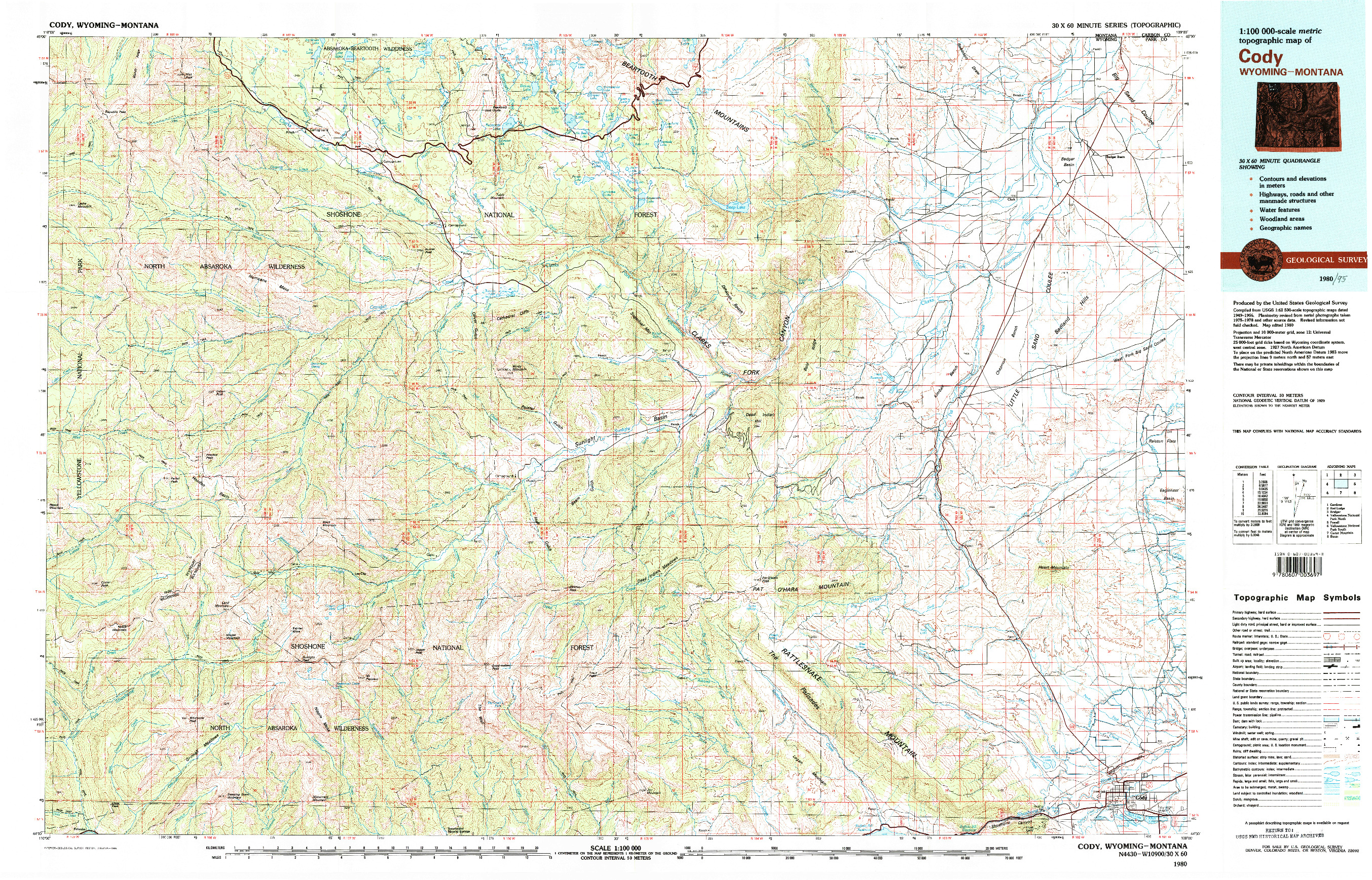 USGS 1:100000-SCALE QUADRANGLE FOR CODY, WY 1980