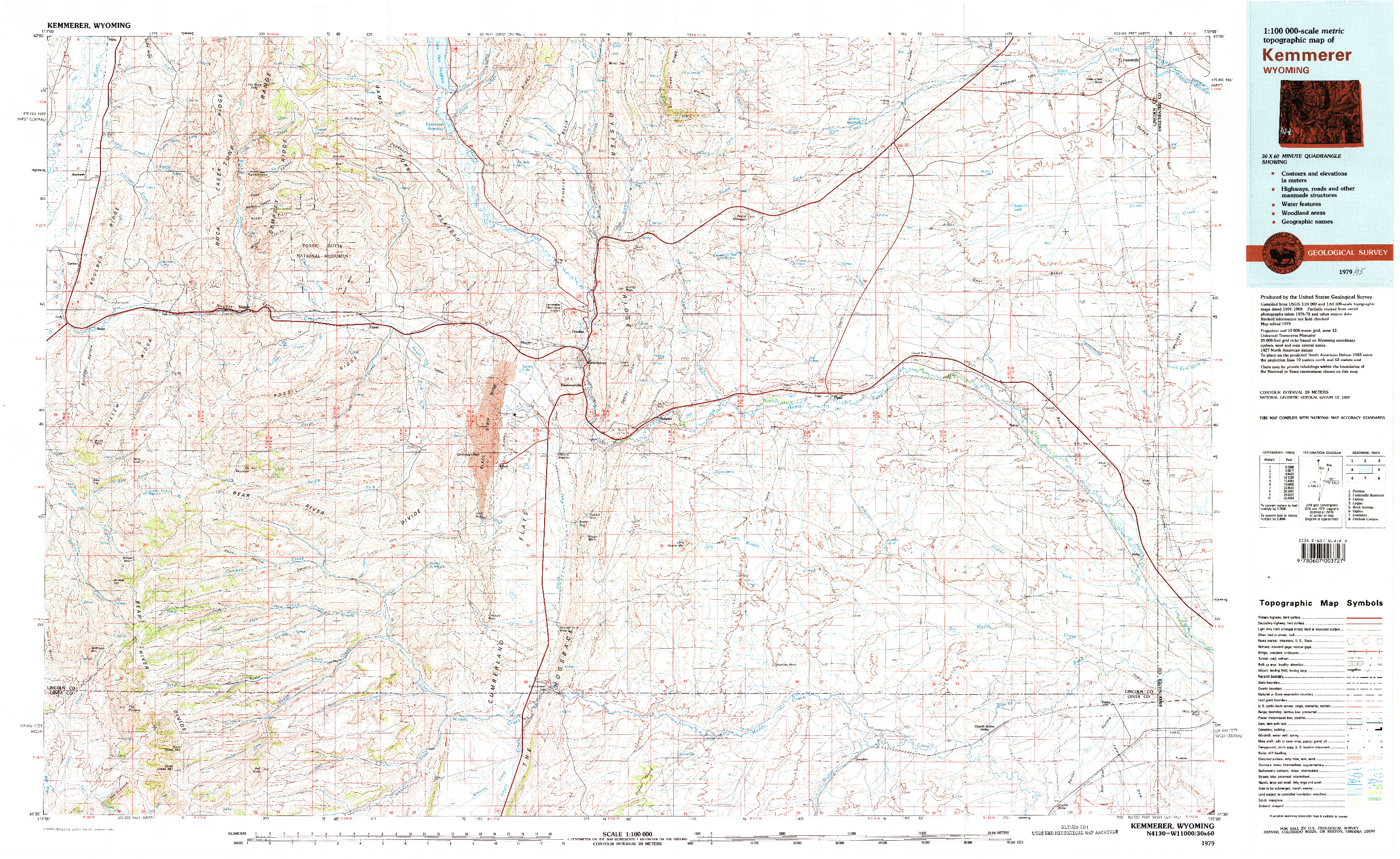 USGS 1:100000-SCALE QUADRANGLE FOR KEMMERER, WY 1979