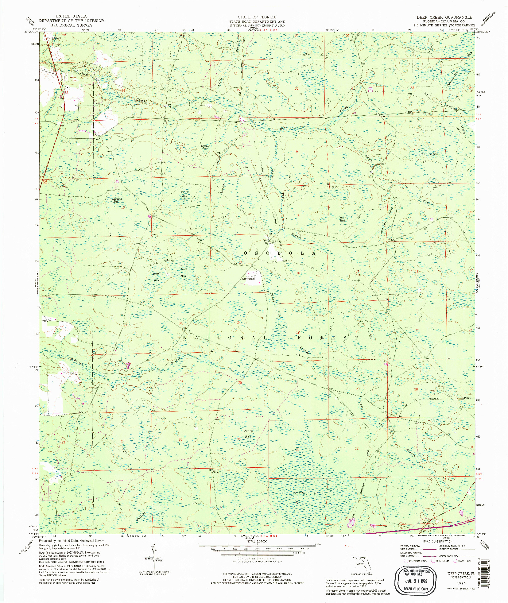 USGS 1:24000-SCALE QUADRANGLE FOR DEEP CREEK, FL 1994