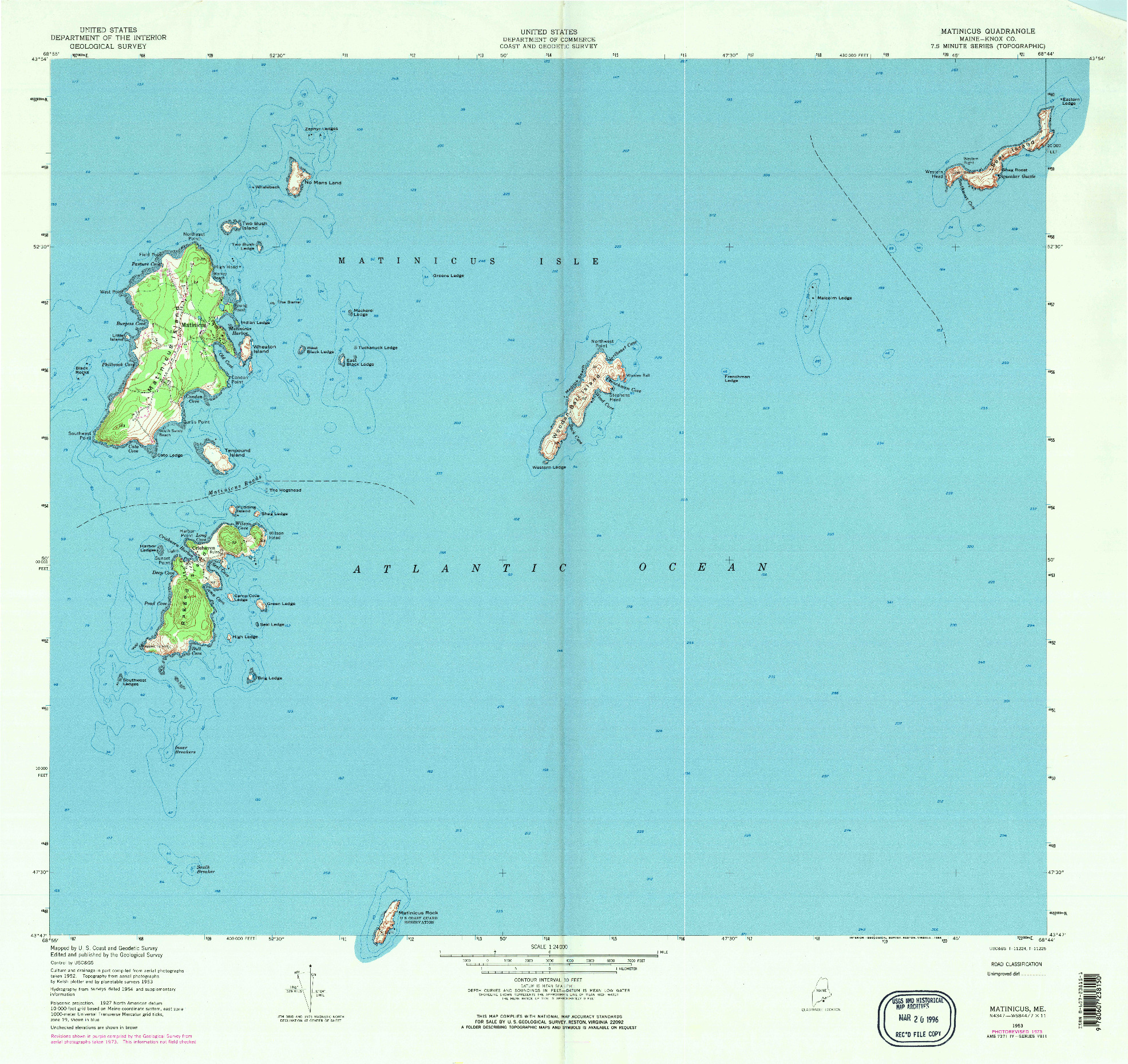 USGS 1:24000-SCALE QUADRANGLE FOR MATINICUS, ME 1953