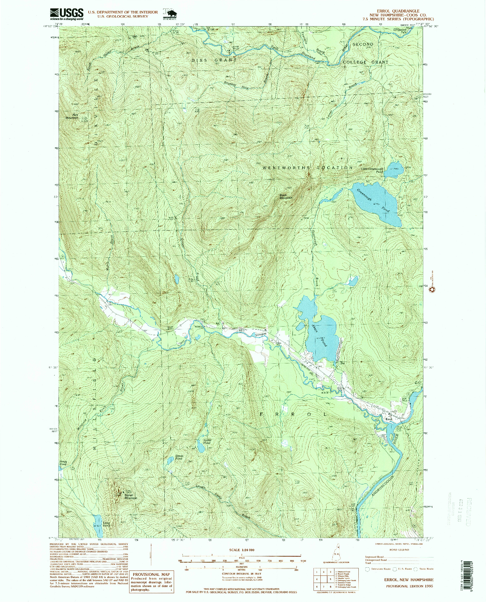 USGS 1:24000-SCALE QUADRANGLE FOR ERROL, NH 1995