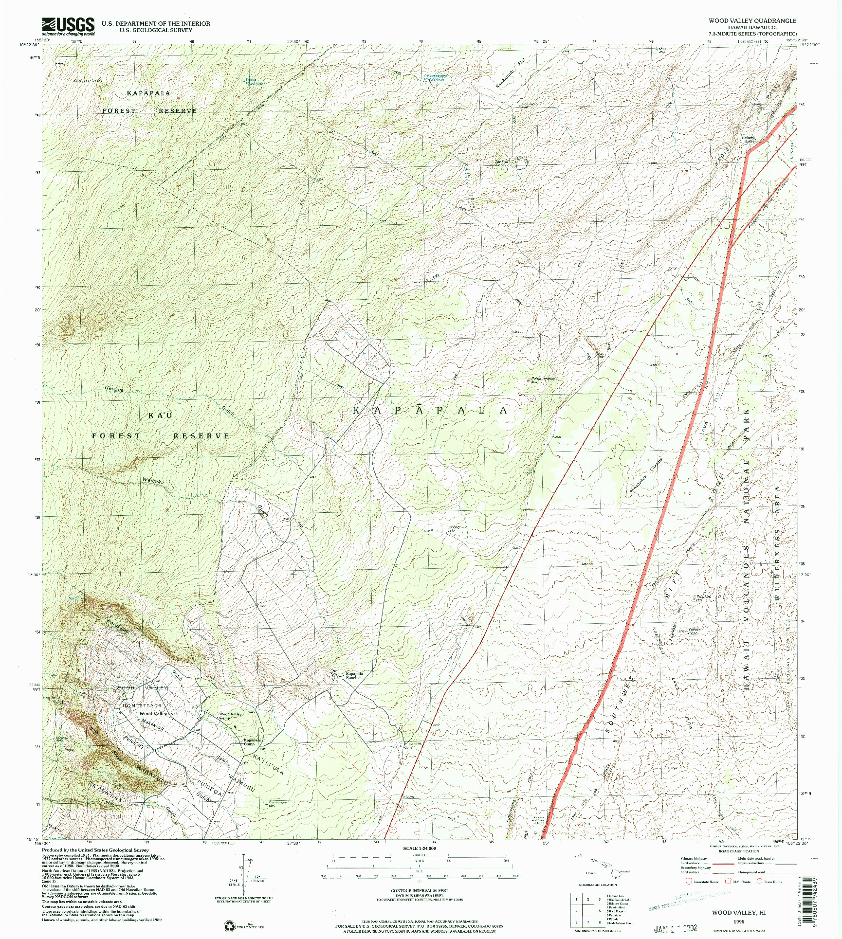 USGS 1:24000-SCALE QUADRANGLE FOR WOOD VALLEY, HI 1995