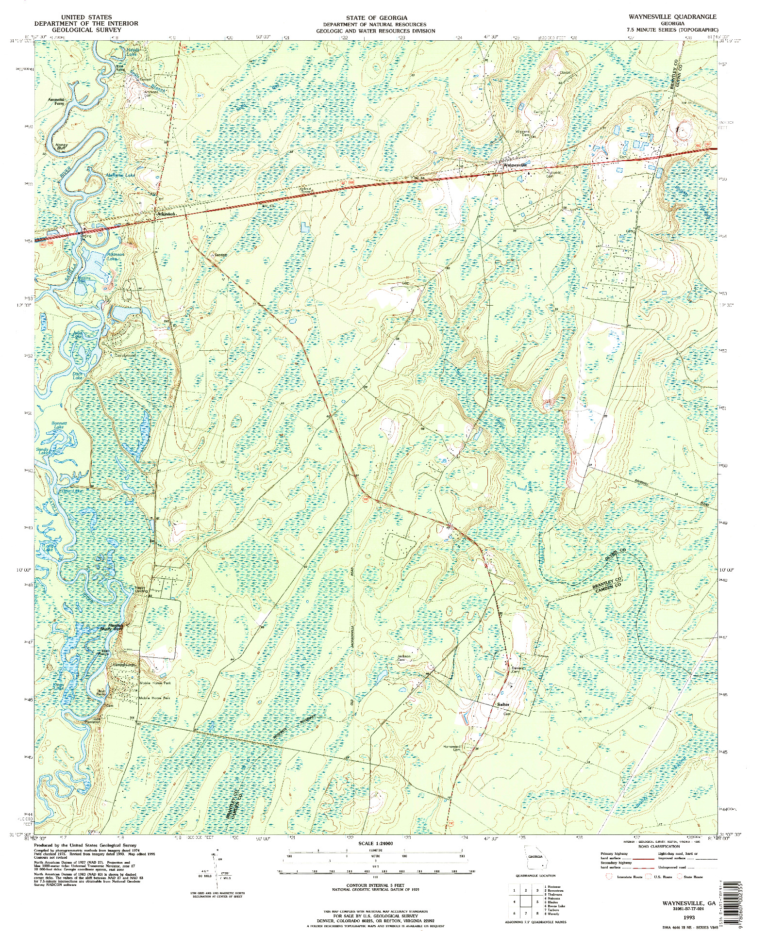 USGS 1:24000-SCALE QUADRANGLE FOR WAYNESVILLE, GA 1993