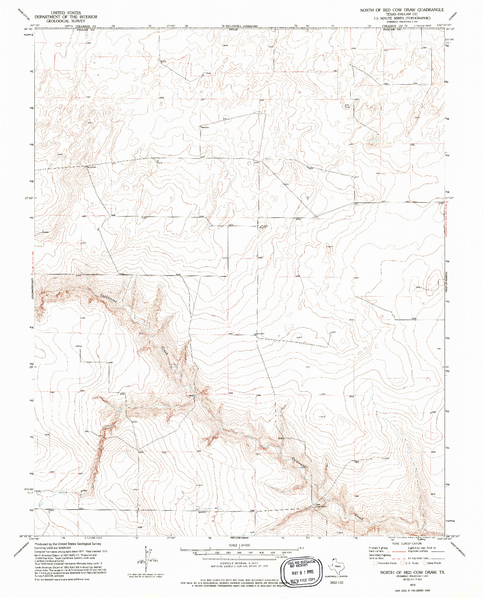 USGS 1:24000-SCALE QUADRANGLE FOR NORTH OF RED COW DRAW, TX 1973