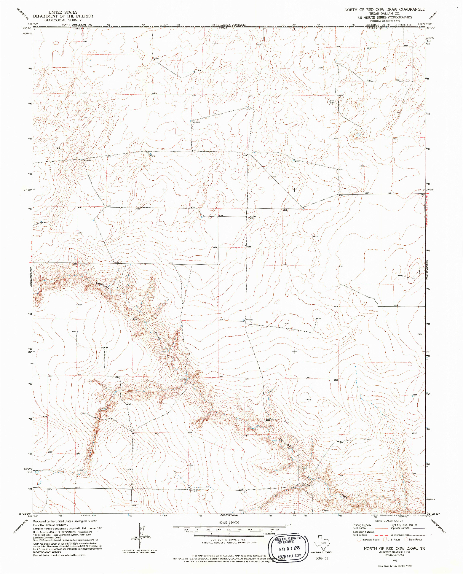 USGS 1:24000-SCALE QUADRANGLE FOR NORTH OF RED COW DRAW, TX 1973