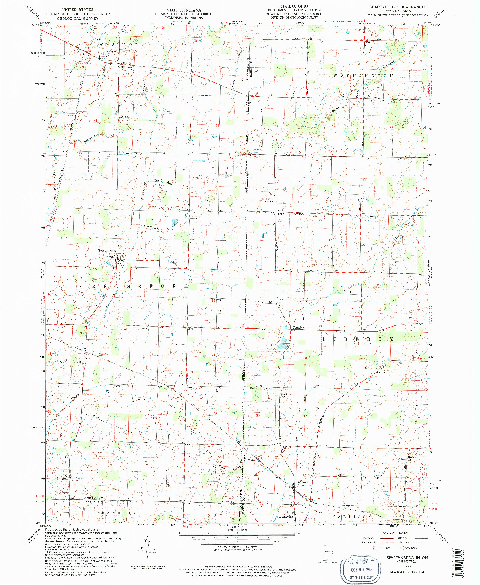 USGS 1:24000-SCALE QUADRANGLE FOR SPARTANBURG, IN 1992