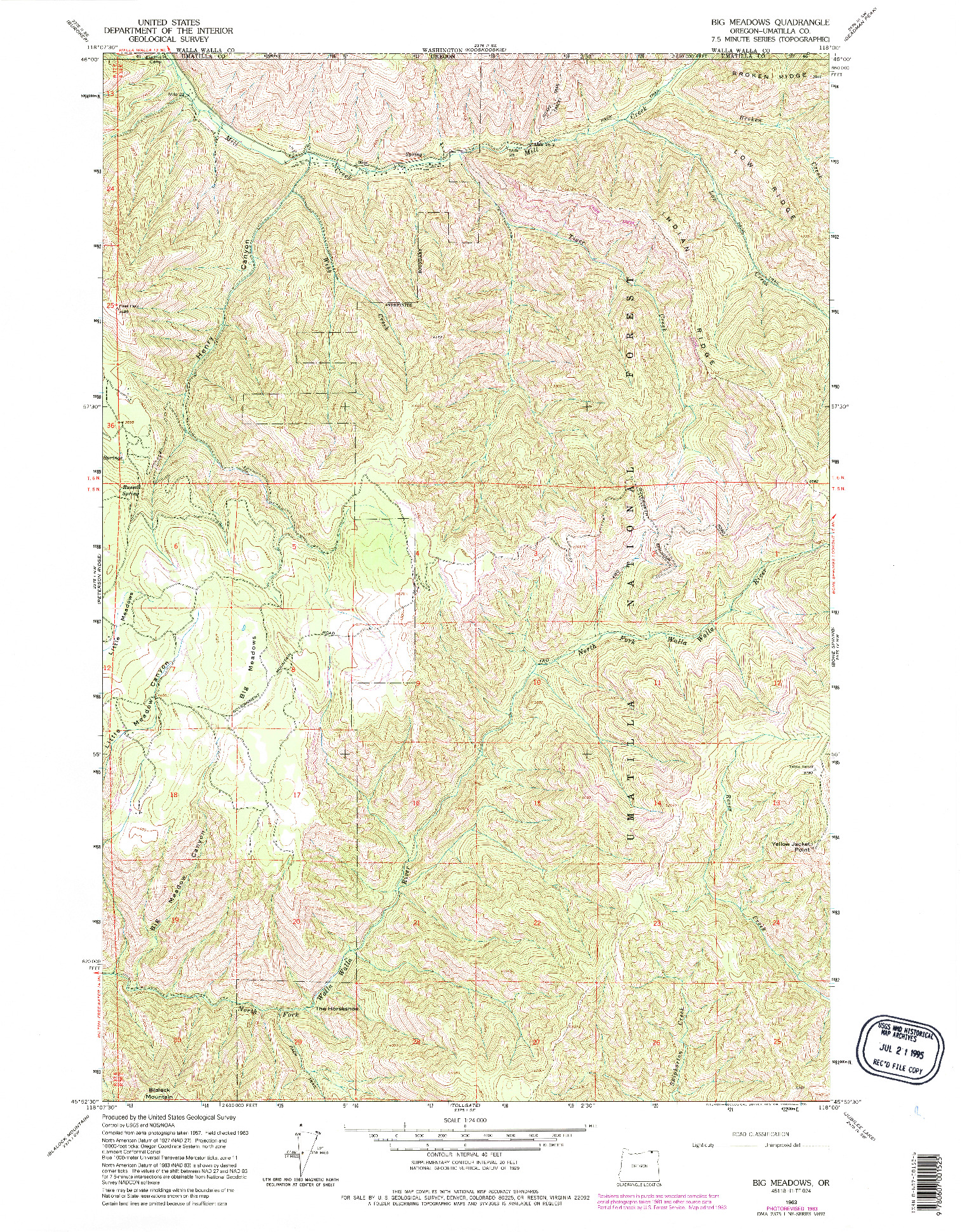 USGS 1:24000-SCALE QUADRANGLE FOR BIG MEADOWS, OR 1963