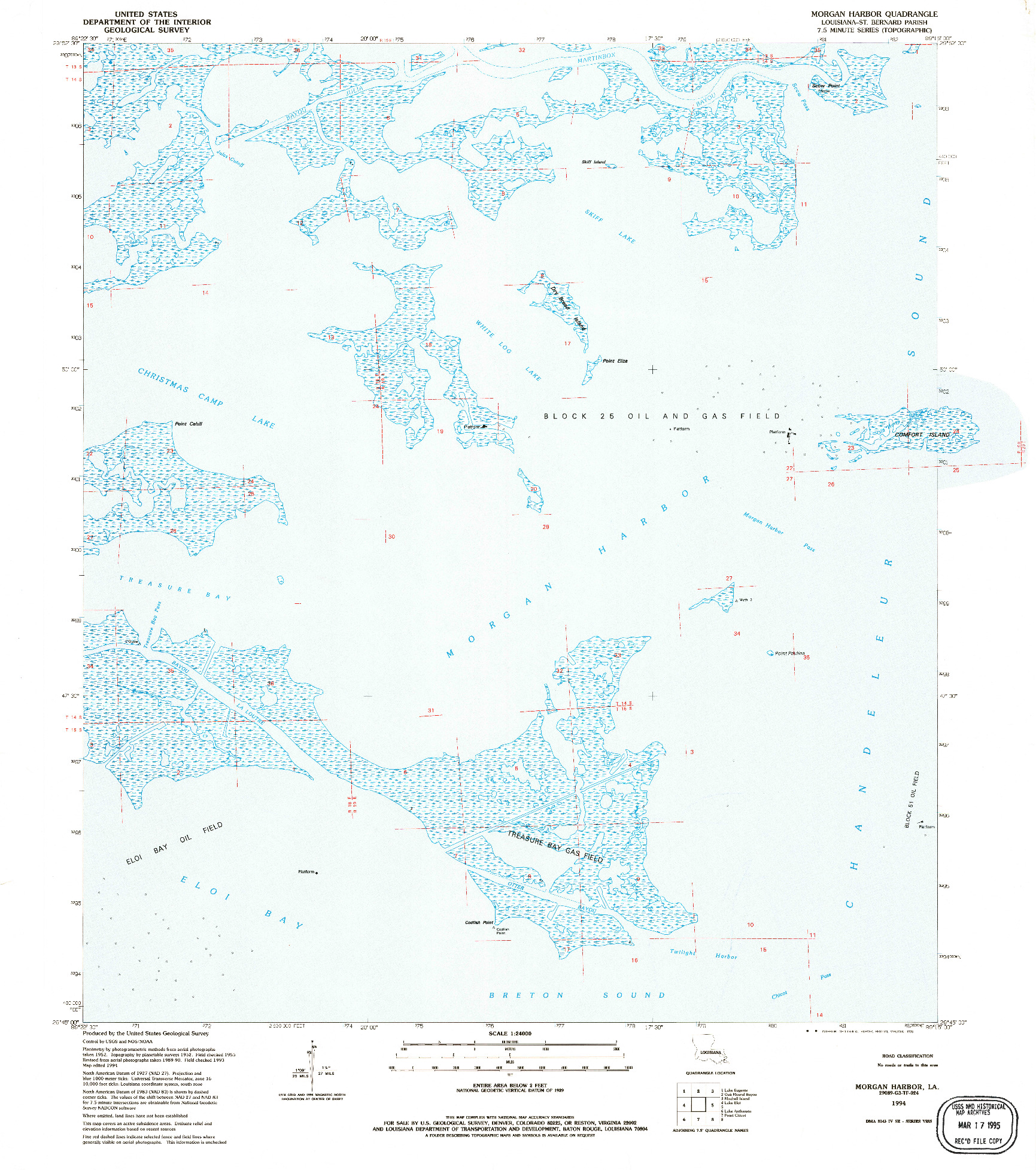 USGS 1:24000-SCALE QUADRANGLE FOR MORGAN HARBOR, LA 1994