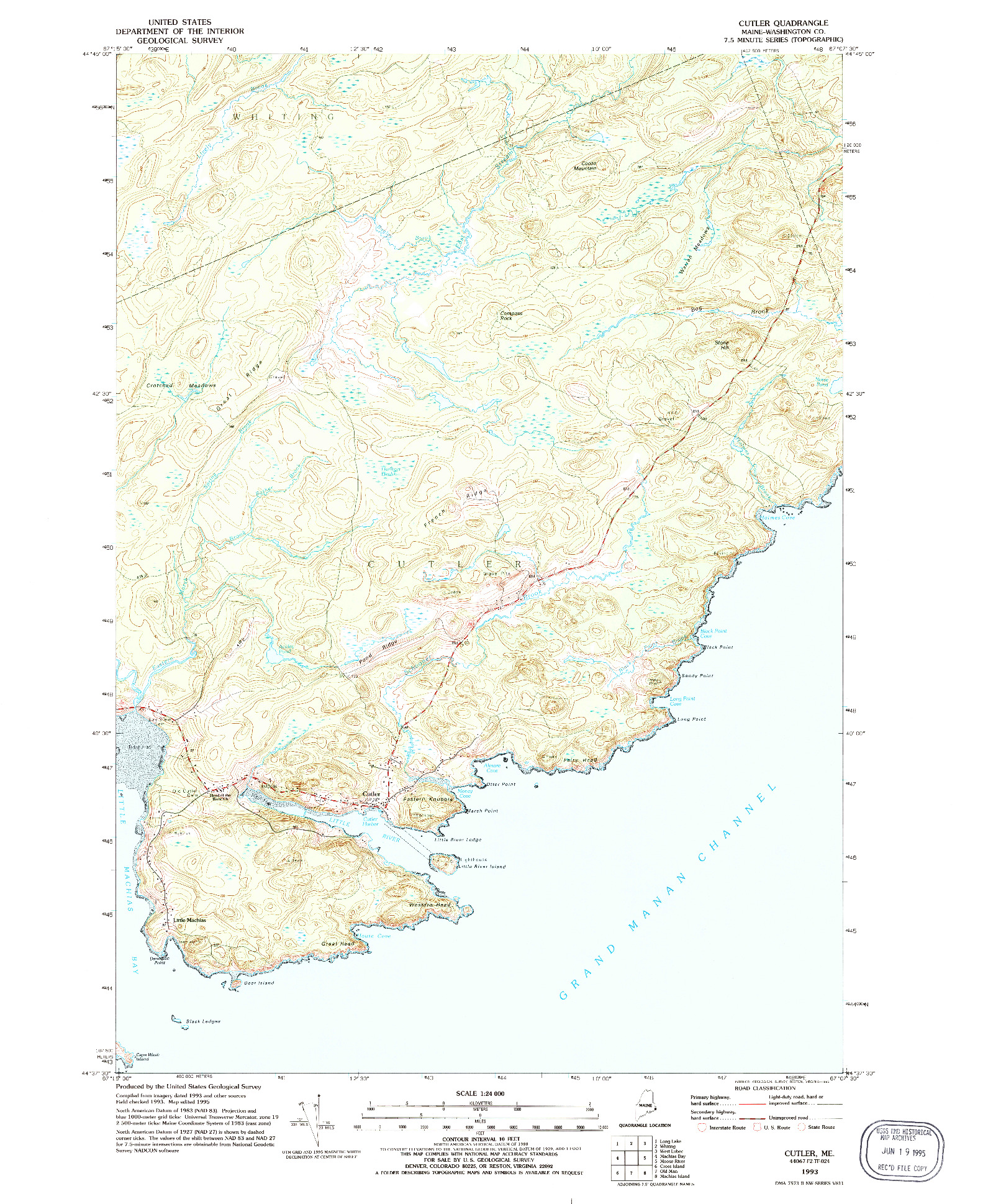 USGS 1:24000-SCALE QUADRANGLE FOR CUTLER, ME 1993