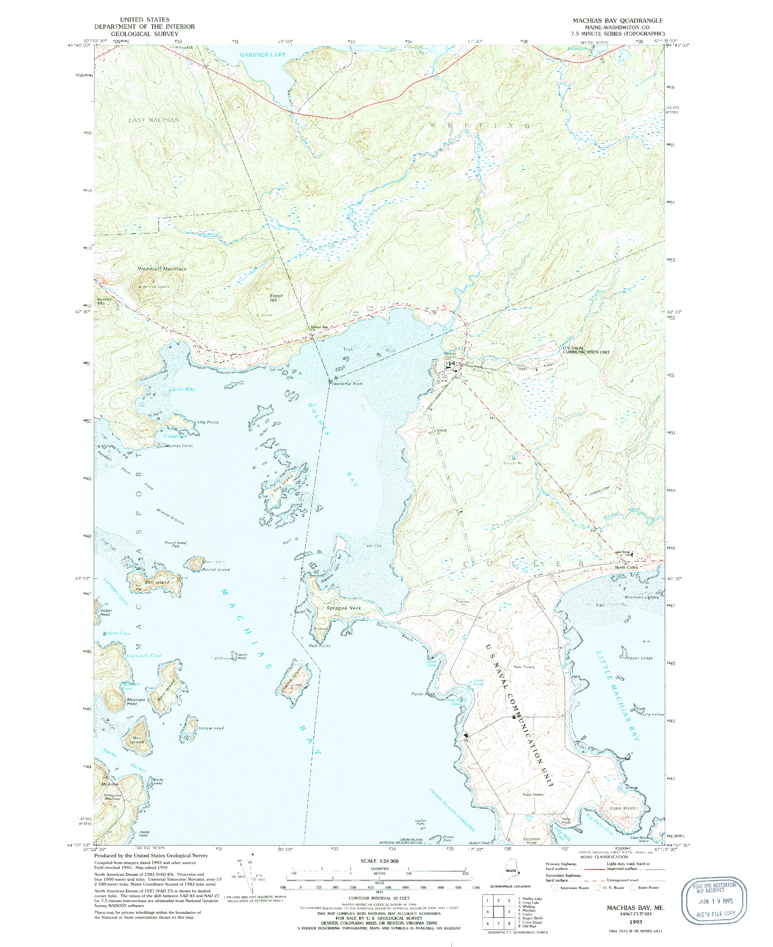 USGS 1:24000-SCALE QUADRANGLE FOR MACHIAS BAY, ME 1993