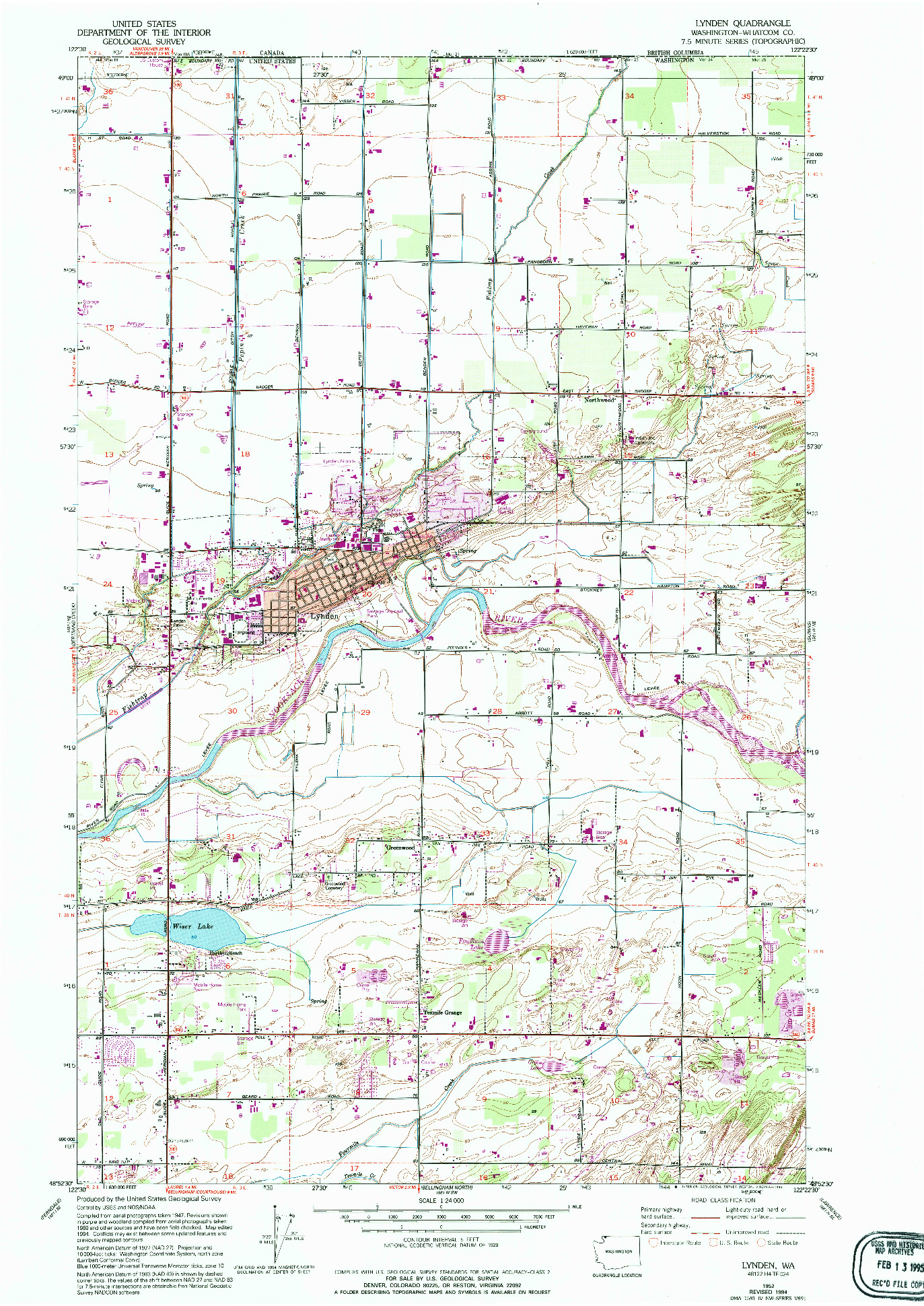 USGS 1:24000-SCALE QUADRANGLE FOR LYNDEN, WA 1952