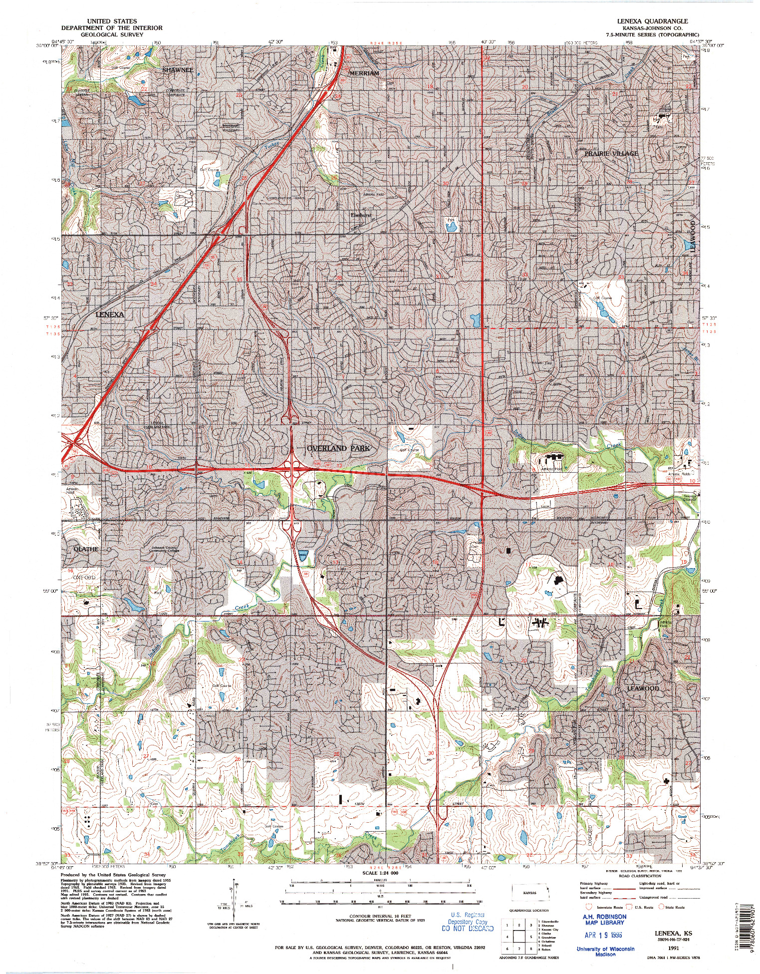 USGS 1:24000-SCALE QUADRANGLE FOR LENEXA, KS 1991