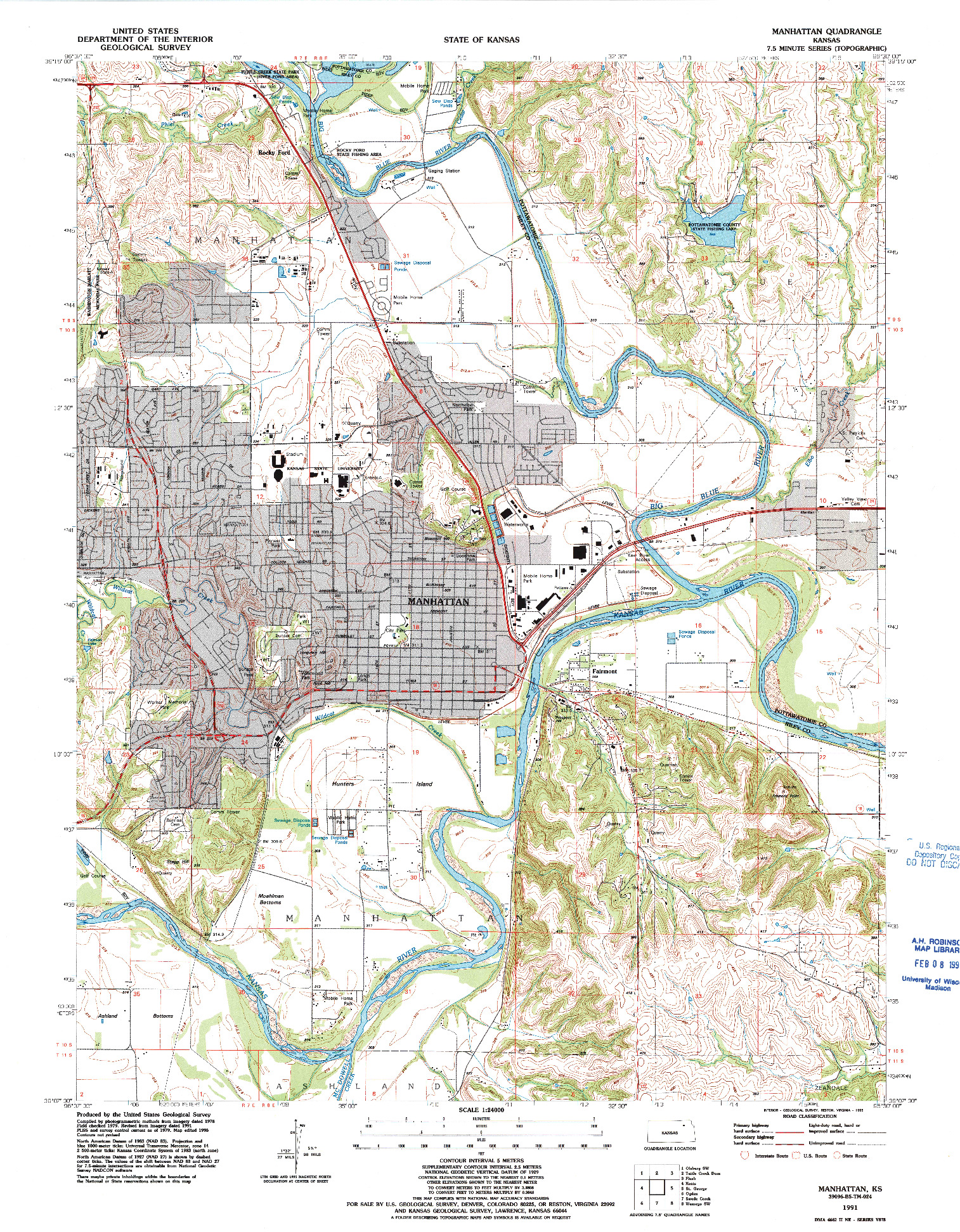 USGS 1:24000-SCALE QUADRANGLE FOR MANHATTAN, KS 1991