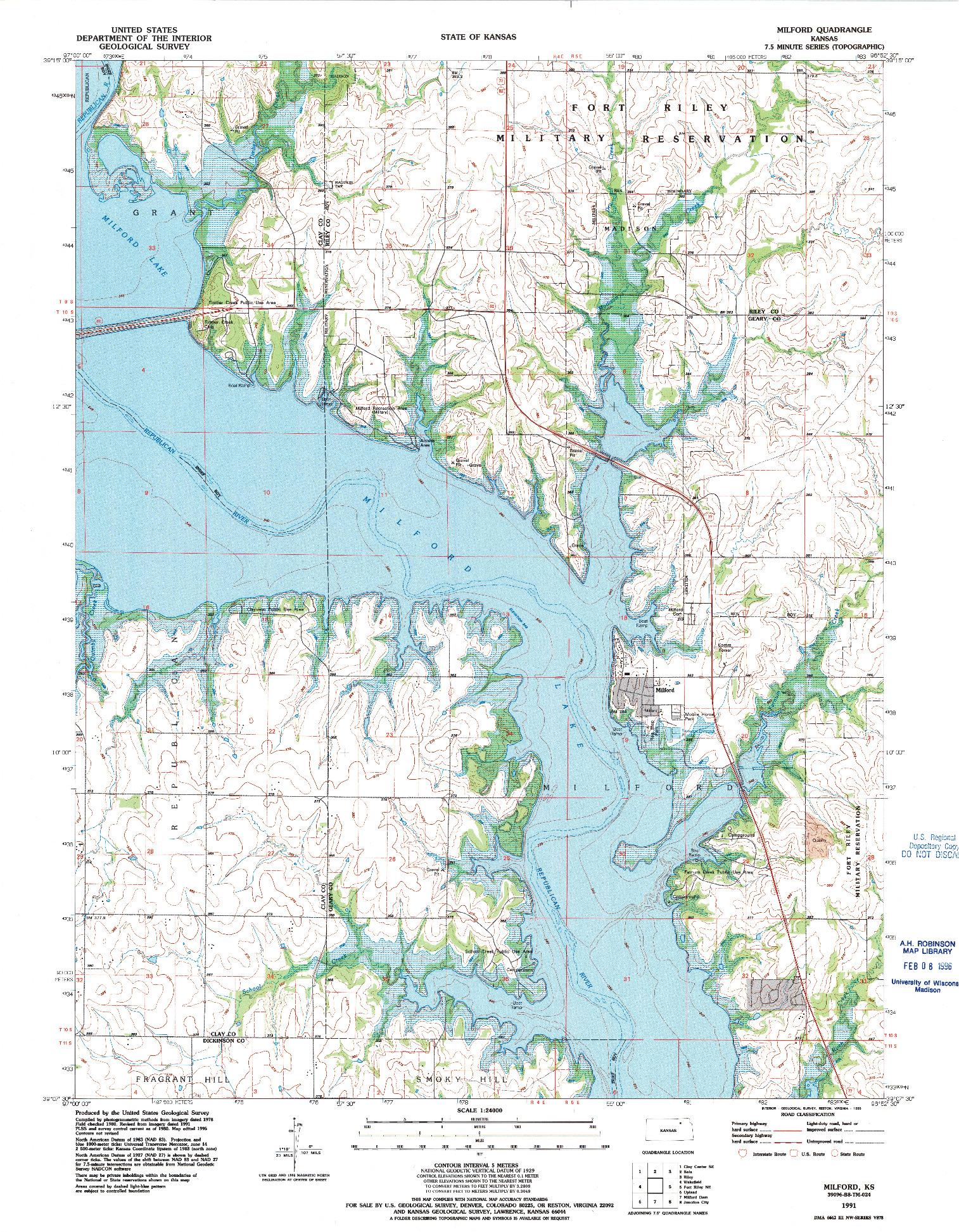 USGS 1:24000-SCALE QUADRANGLE FOR MILFORD, KS 1991