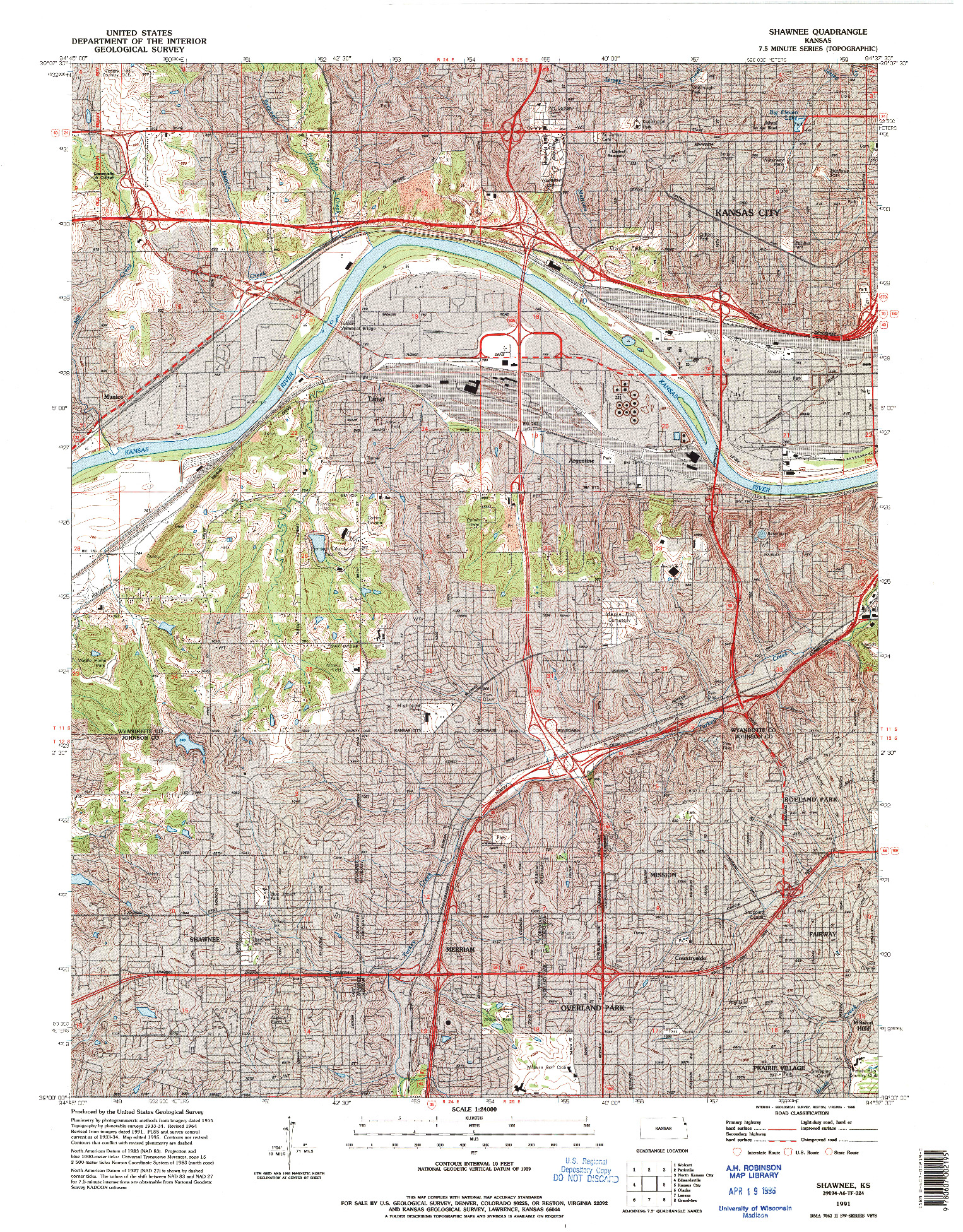 USGS 1:24000-SCALE QUADRANGLE FOR SHAWNEE, KS 1991