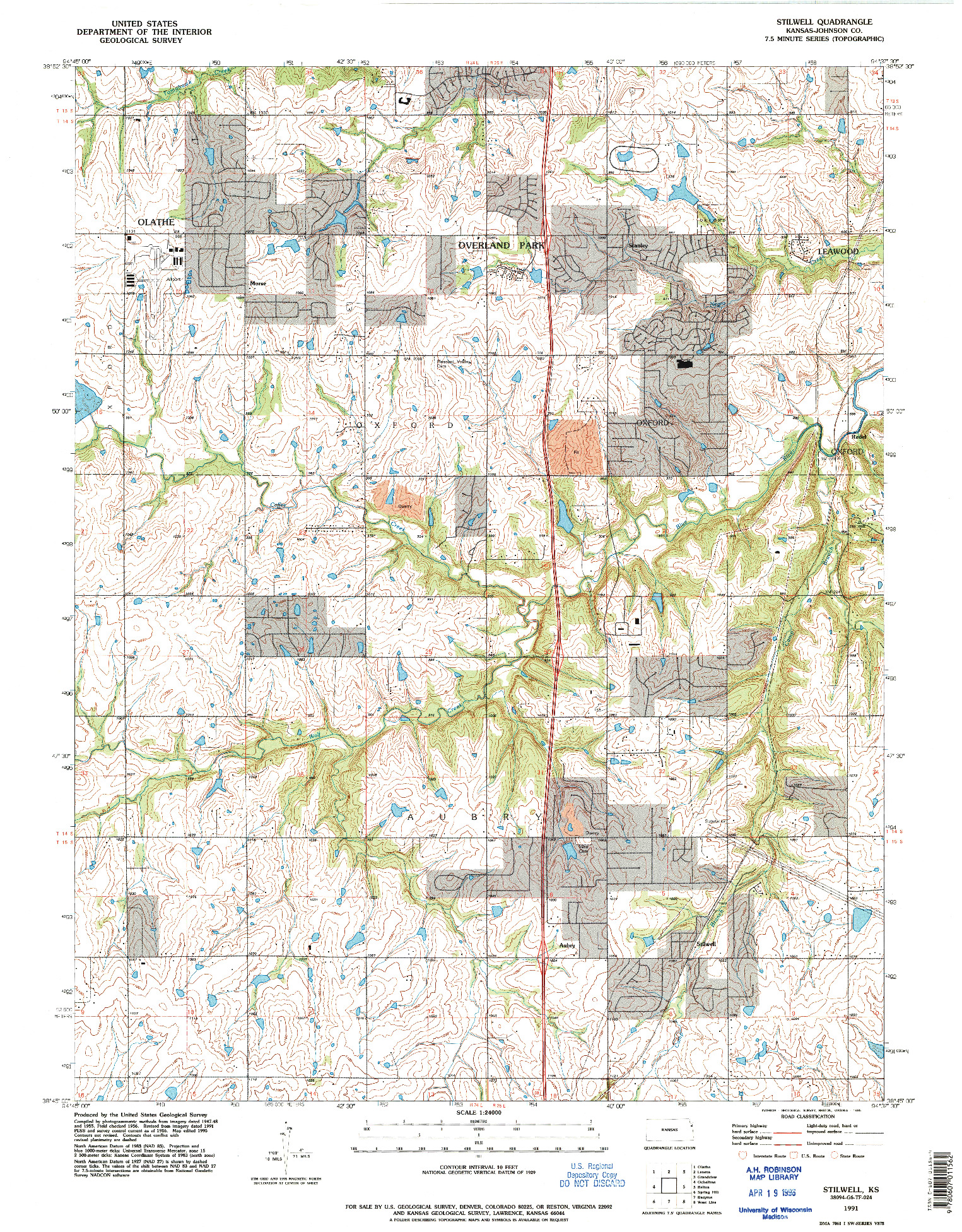 USGS 1:24000-SCALE QUADRANGLE FOR STILWELL, KS 1991