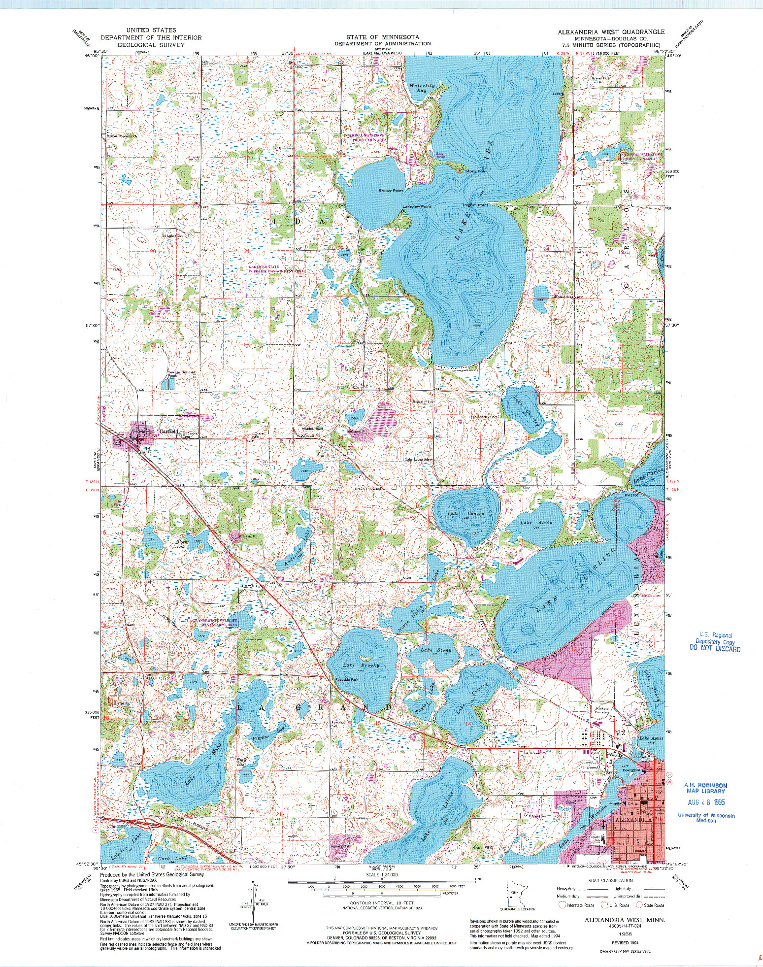 USGS 1:24000-SCALE QUADRANGLE FOR ALEXANDRIA WEST, MN 1966