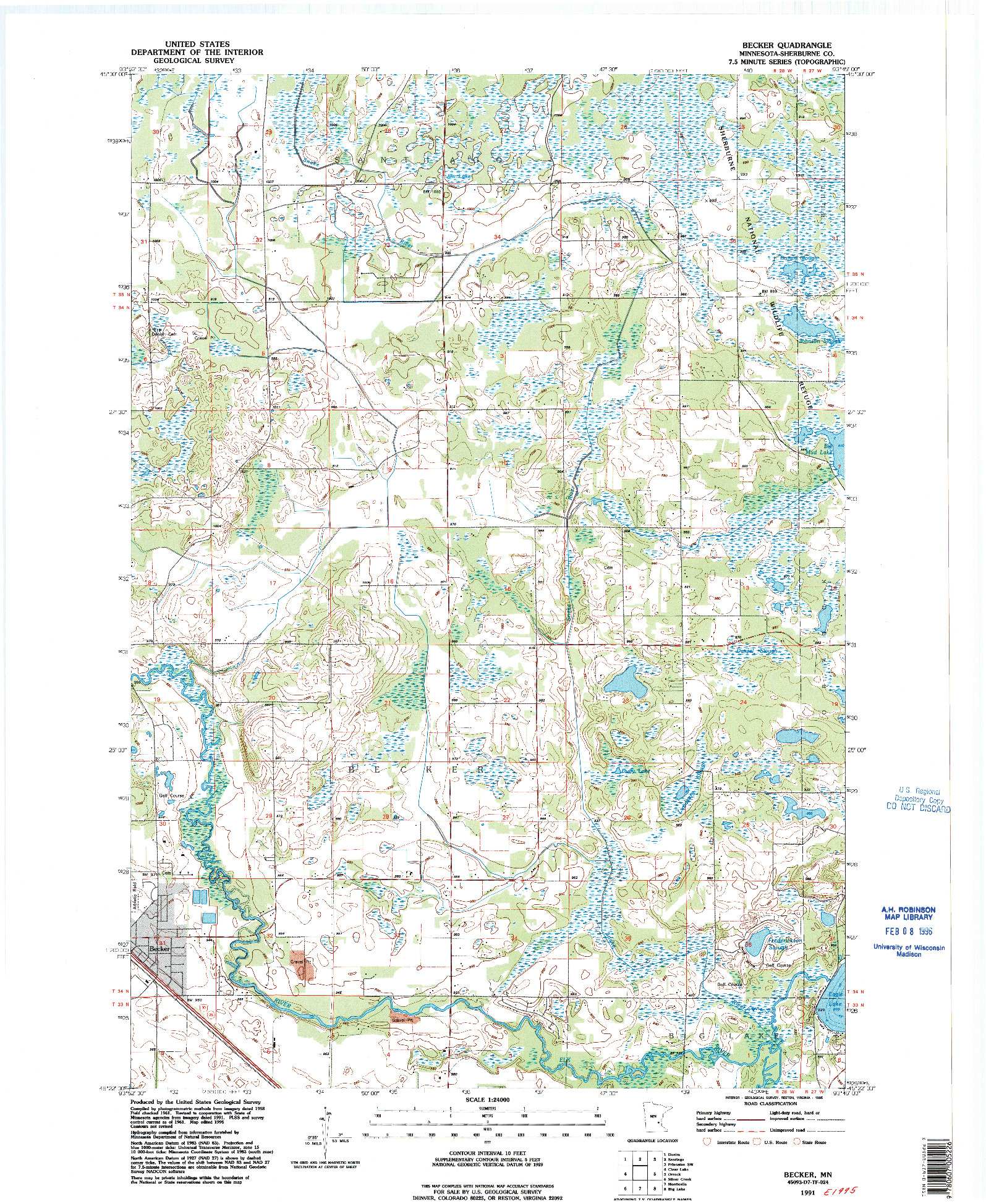USGS 1:24000-SCALE QUADRANGLE FOR BECKER, MN 1991