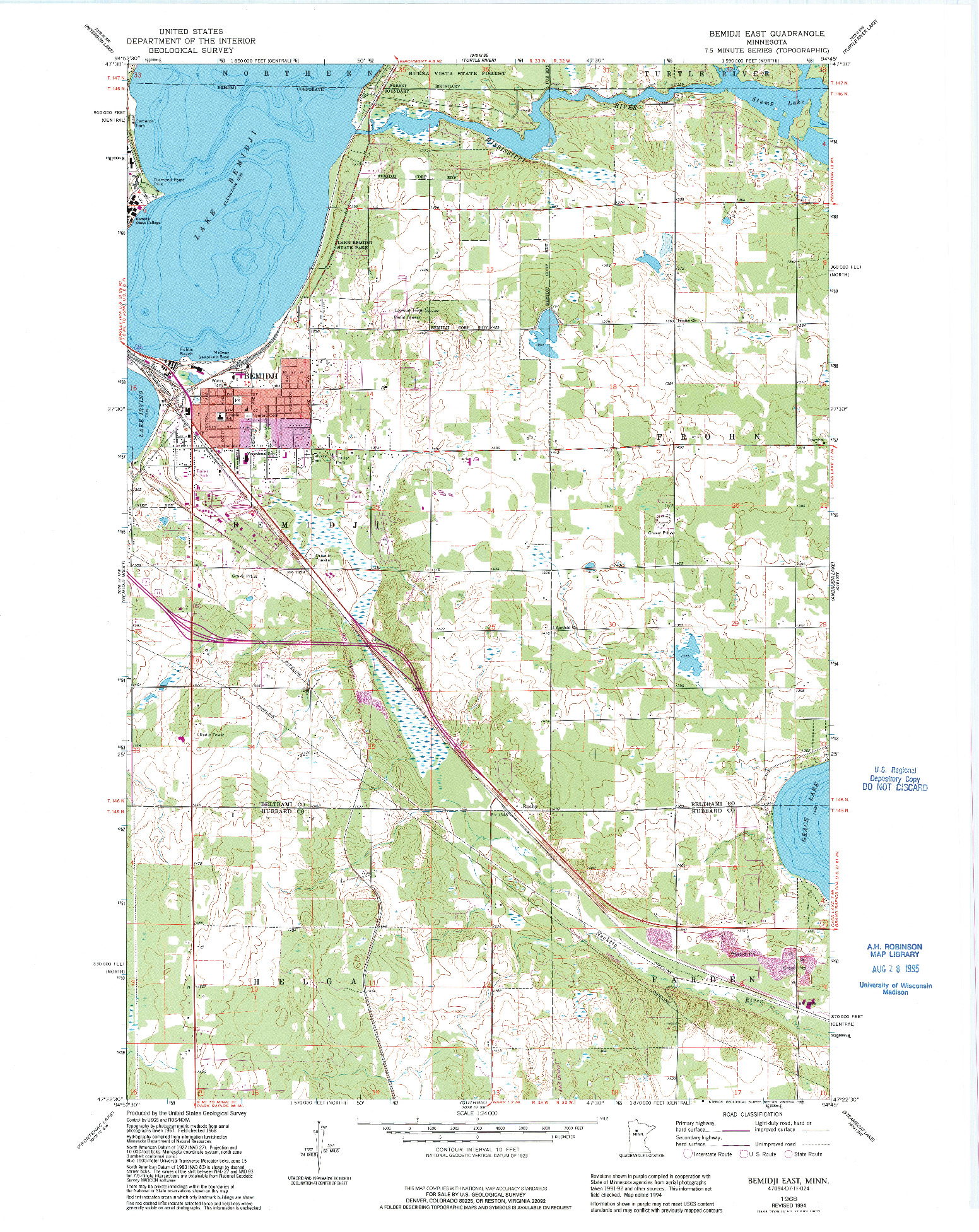 USGS 1:24000-SCALE QUADRANGLE FOR BEMIDJI EAST, MN 1968