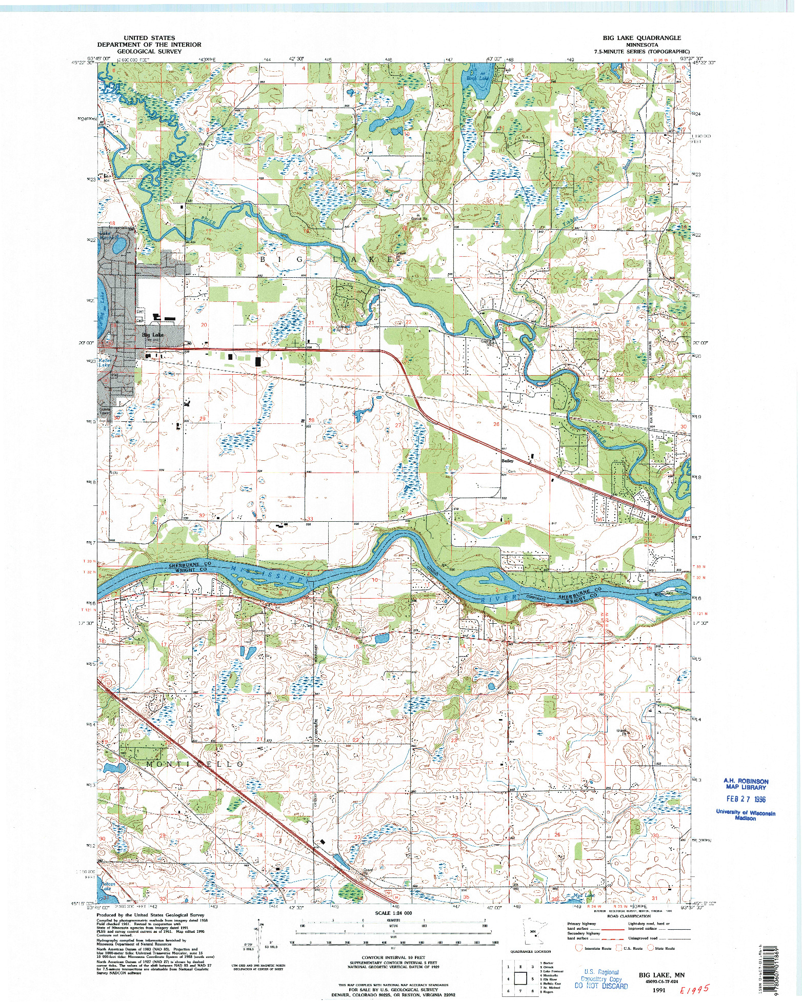 USGS 1:24000-SCALE QUADRANGLE FOR BIG LAKE, MN 1991