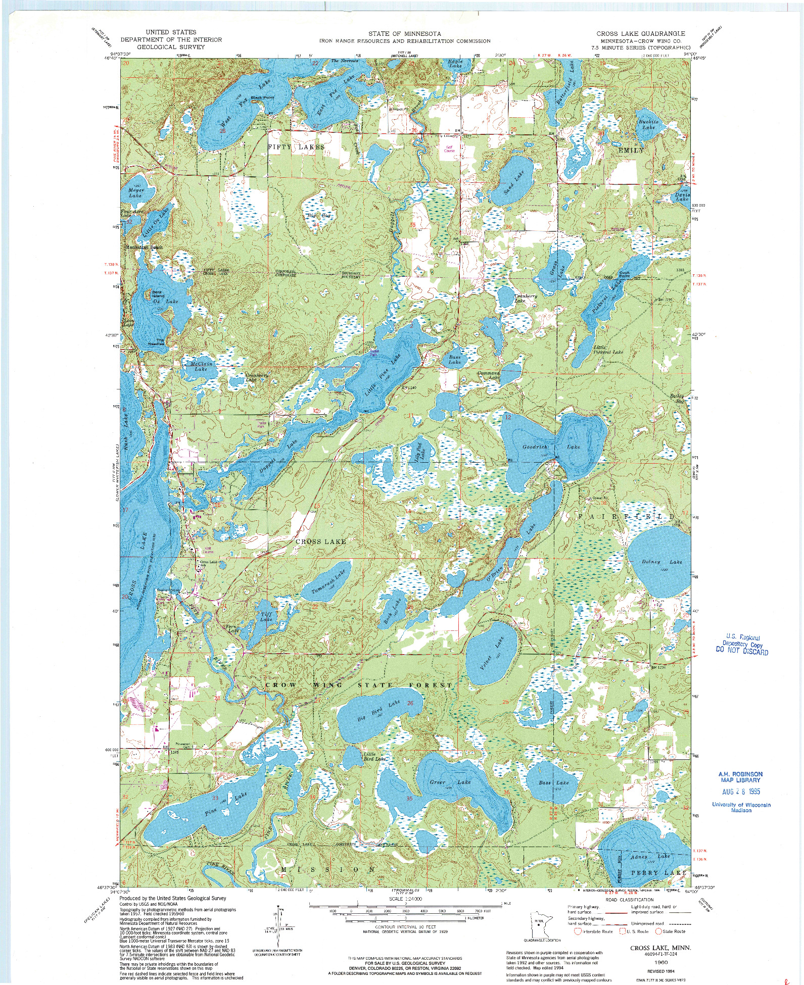 USGS 1:24000-SCALE QUADRANGLE FOR CROSS LAKE, MN 1960