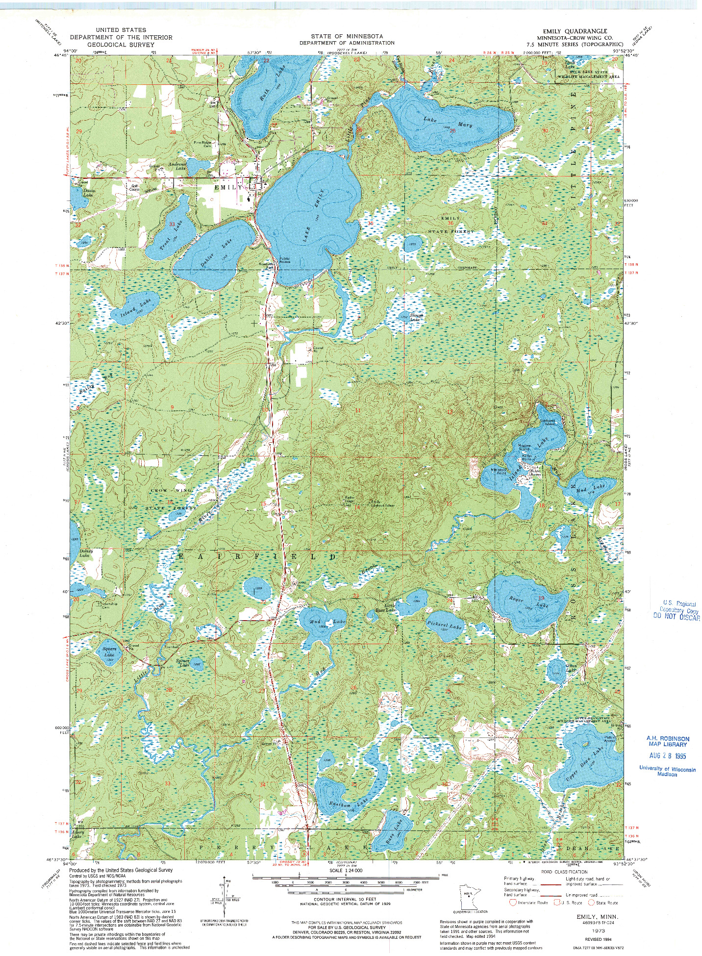 USGS 1:24000-SCALE QUADRANGLE FOR EMILY, MN 1973