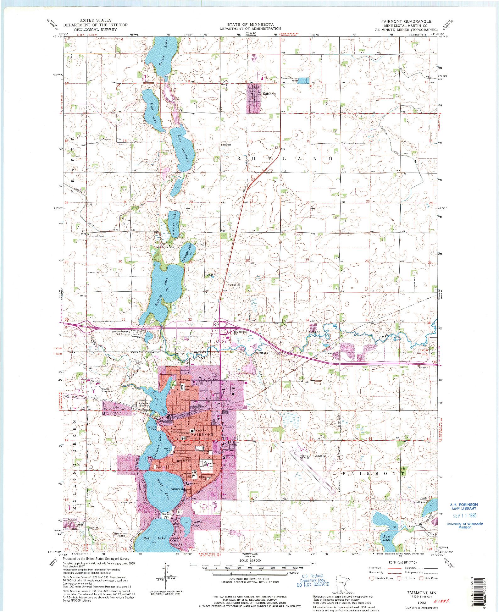 USGS 1:24000-SCALE QUADRANGLE FOR FAIRMONT, MN 1992