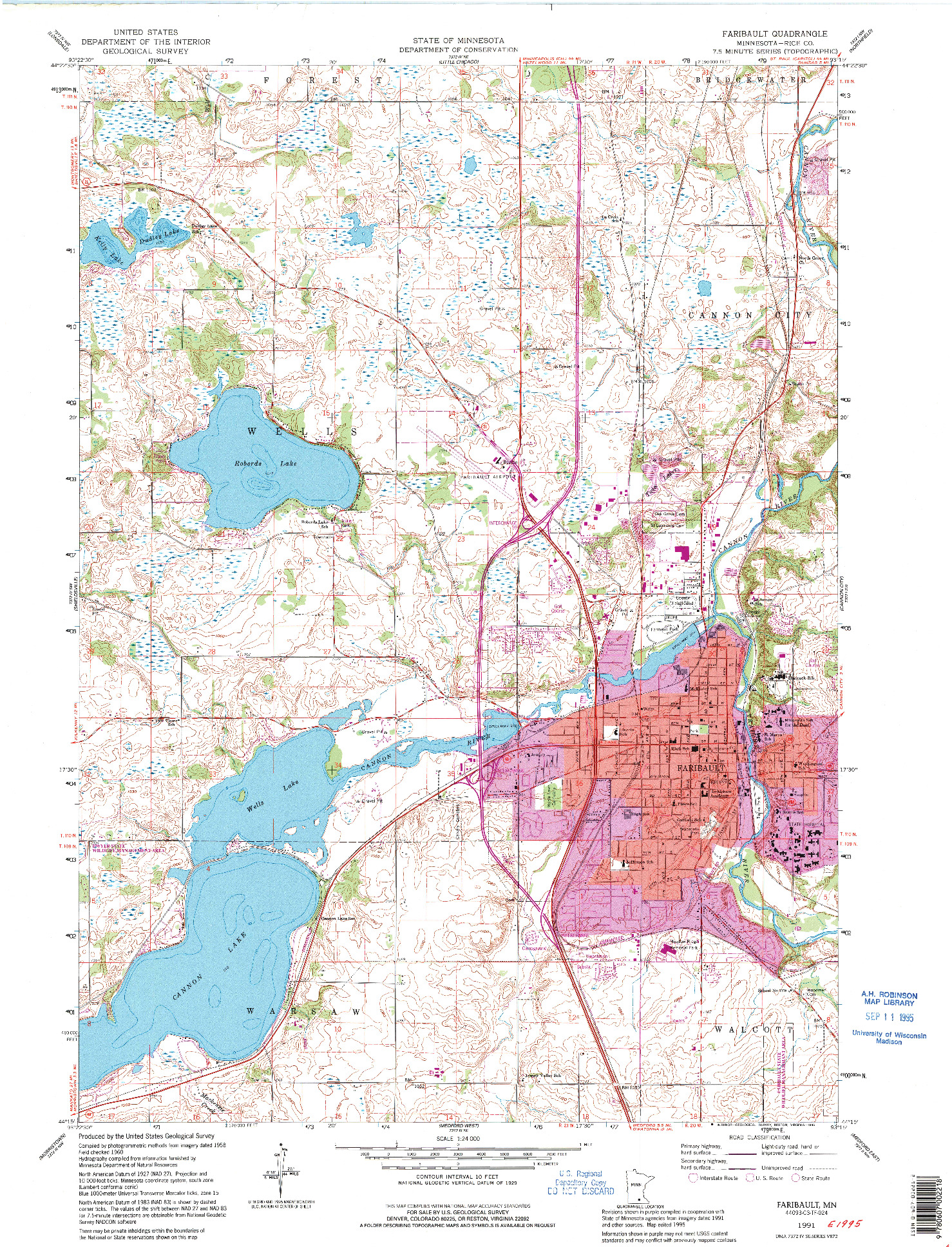 USGS 1:24000-SCALE QUADRANGLE FOR FARIBAULT, MN 1991