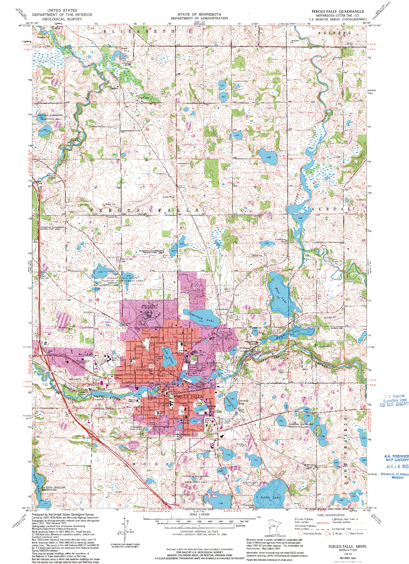 USGS 1:24000-SCALE QUADRANGLE FOR FERGUS FALLS, MN 1973