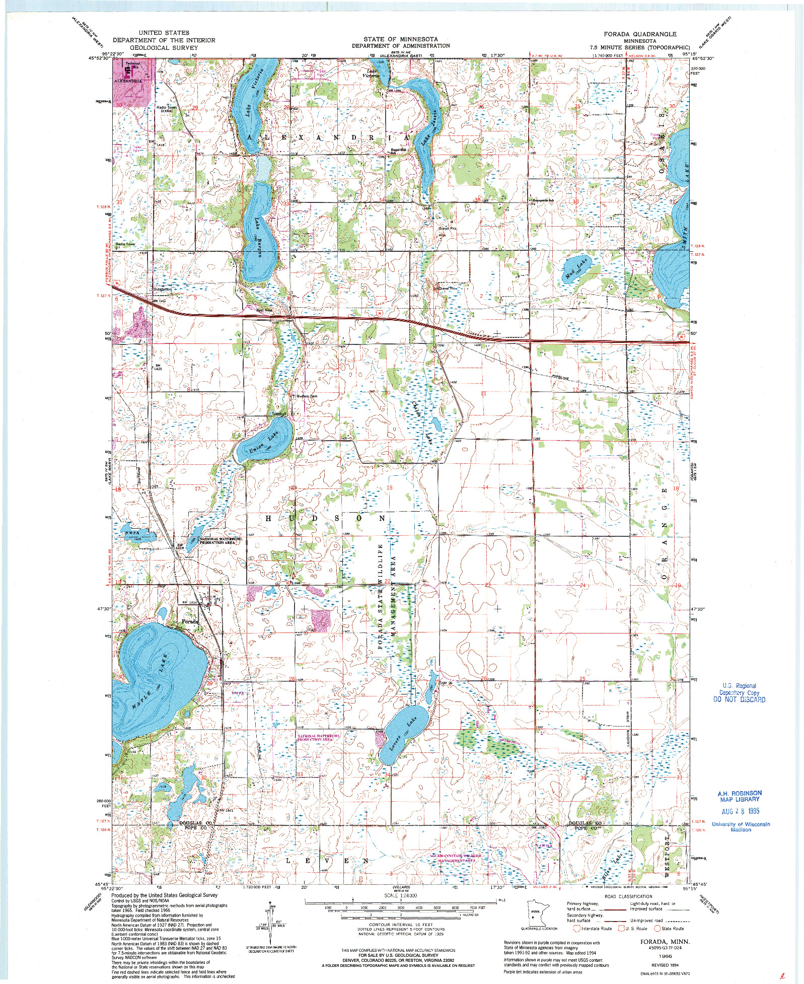 USGS 1:24000-SCALE QUADRANGLE FOR FORADA, MN 1966