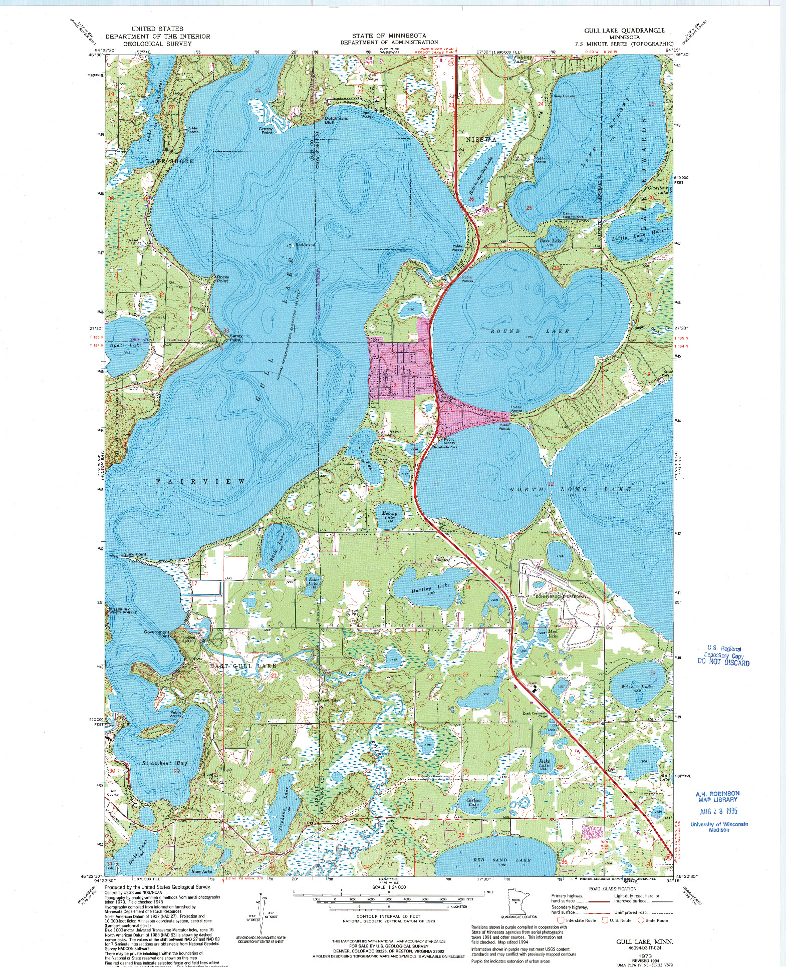 USGS 1:24000-SCALE QUADRANGLE FOR GULL LAKE, MN 1973