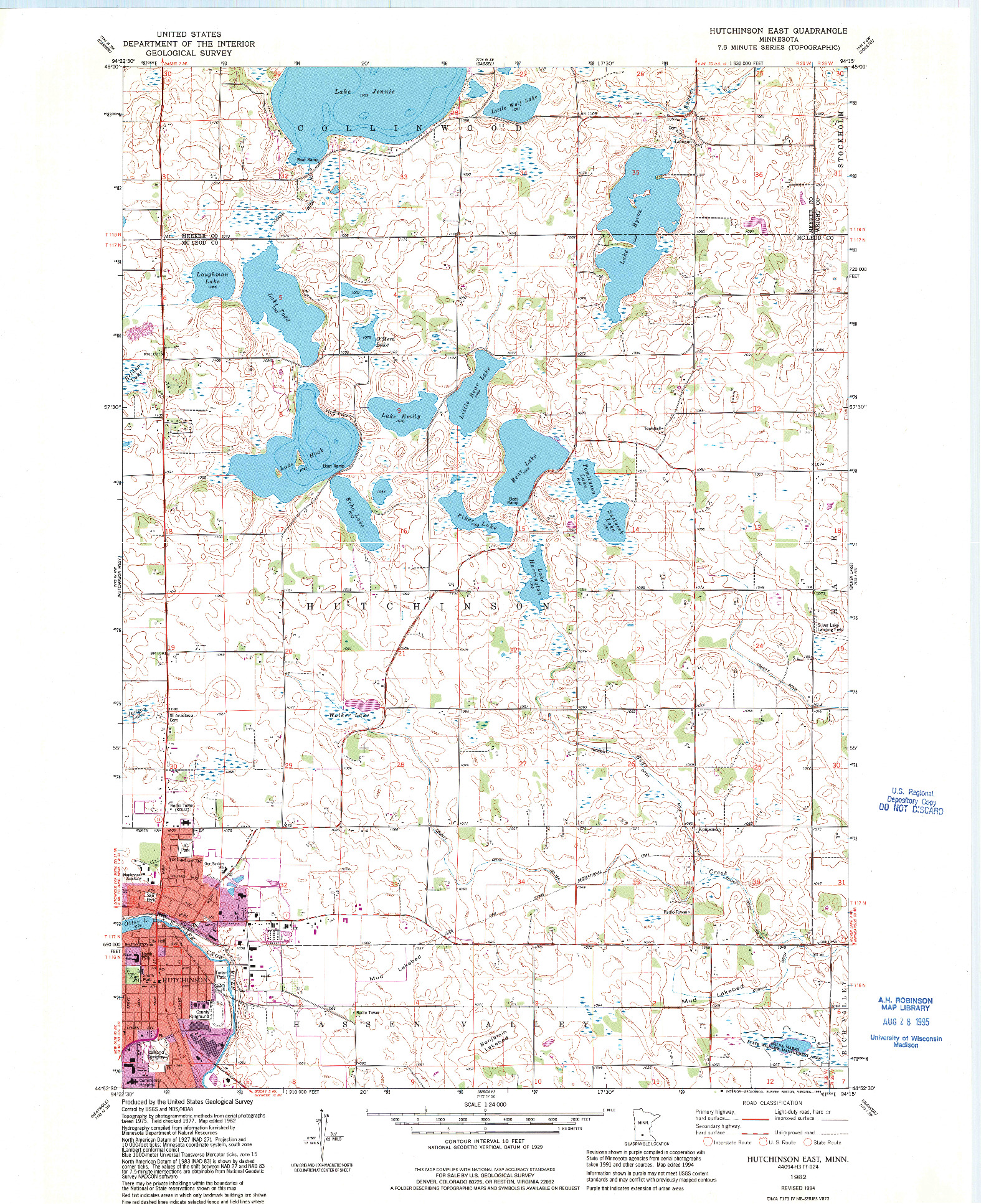 USGS 1:24000-SCALE QUADRANGLE FOR HUTCHINSON EAST, MN 1982