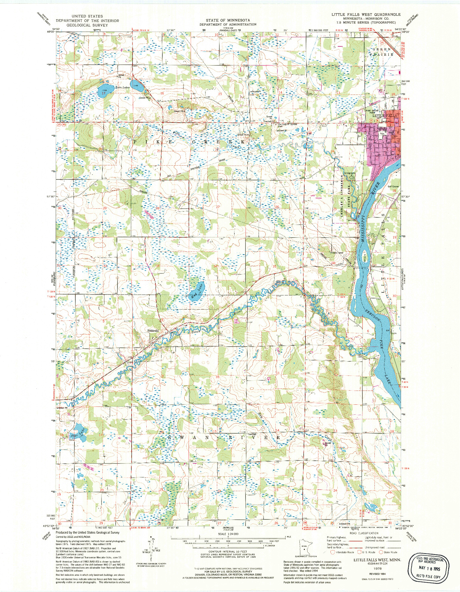 USGS 1:24000-SCALE QUADRANGLE FOR LITTLE FALLS WEST, MN 1978