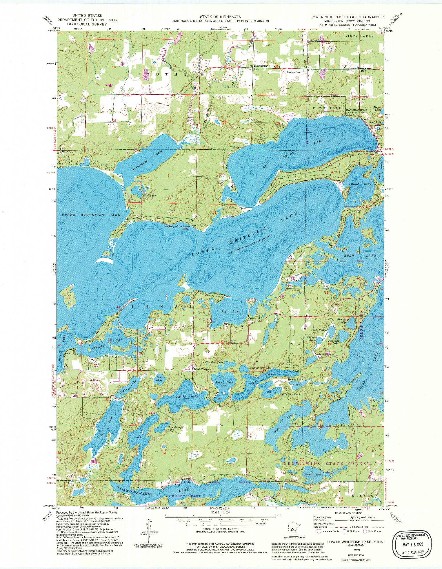 USGS 1:24000-SCALE QUADRANGLE FOR LOWER WHITEFISH LAKE, MN 1959