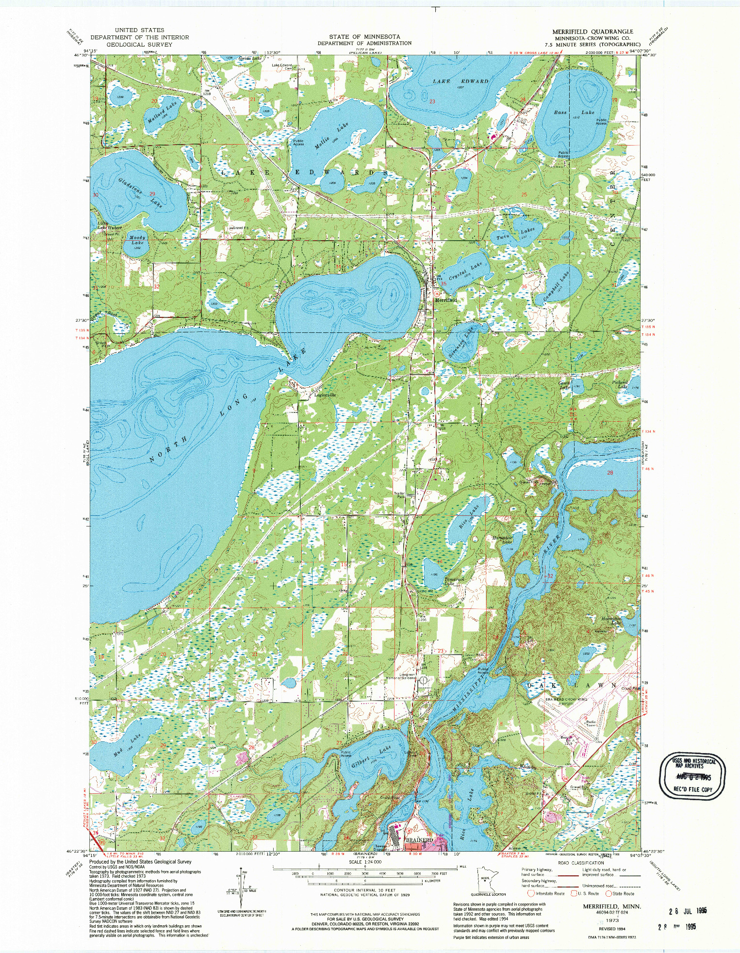 USGS 1:24000-SCALE QUADRANGLE FOR MERRIFIELD, MN 1973