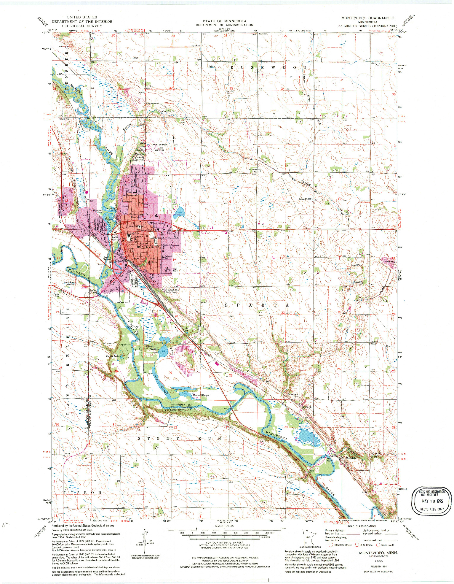 USGS 1:24000-SCALE QUADRANGLE FOR MONTEVIDEO, MN 1965