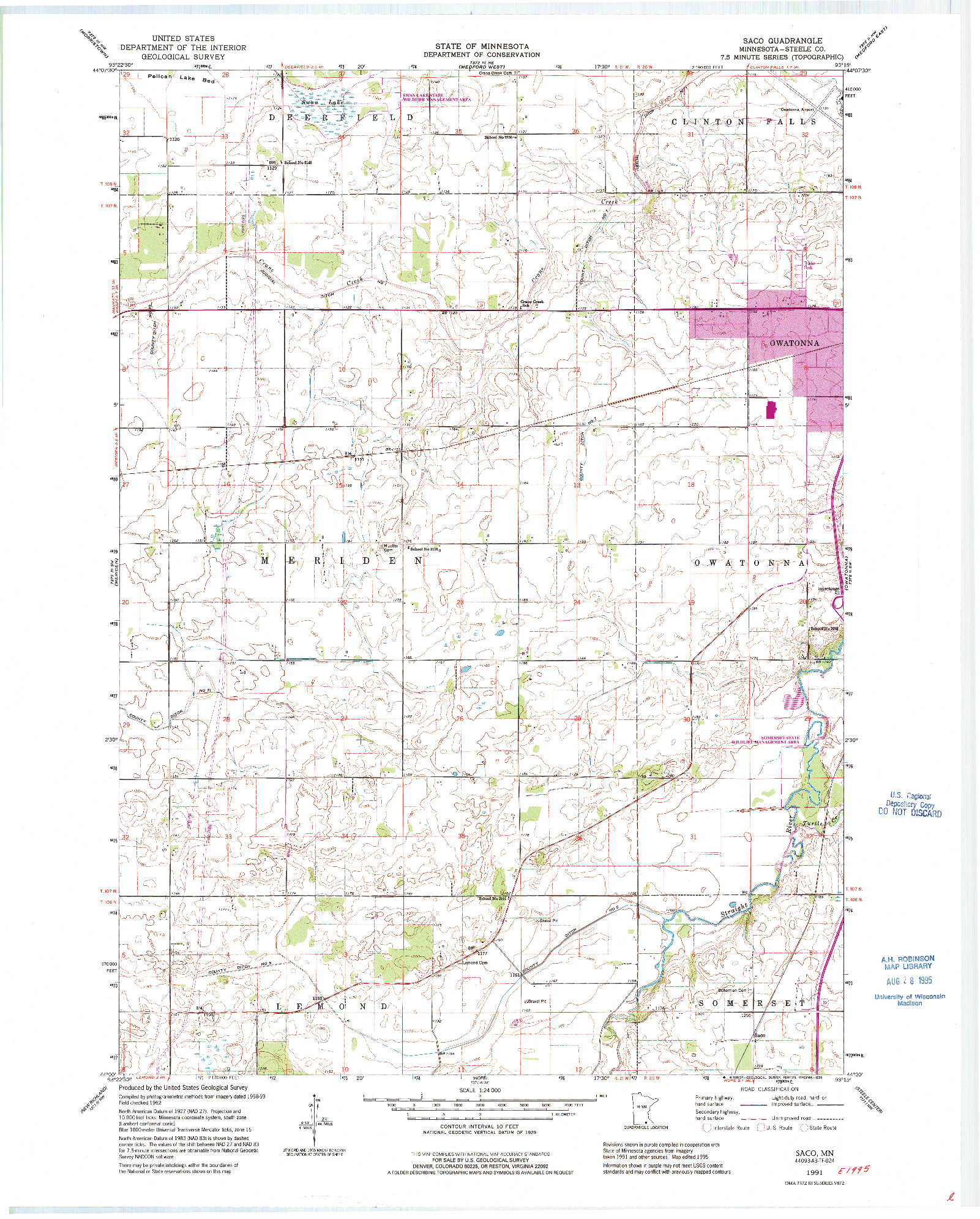 USGS 1:24000-SCALE QUADRANGLE FOR SACO, MN 1991