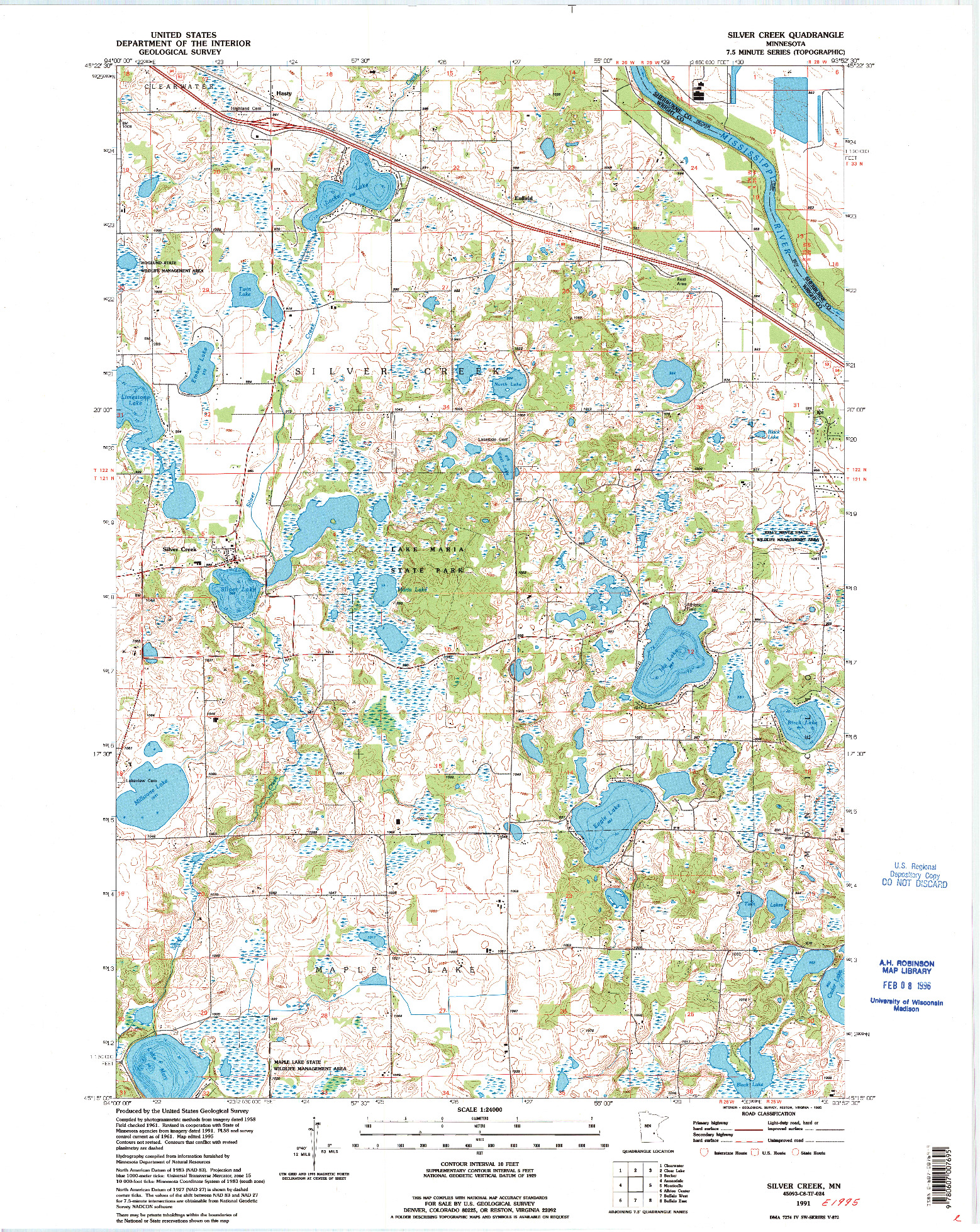 USGS 1:24000-SCALE QUADRANGLE FOR SILVER CREEK, MN 1991