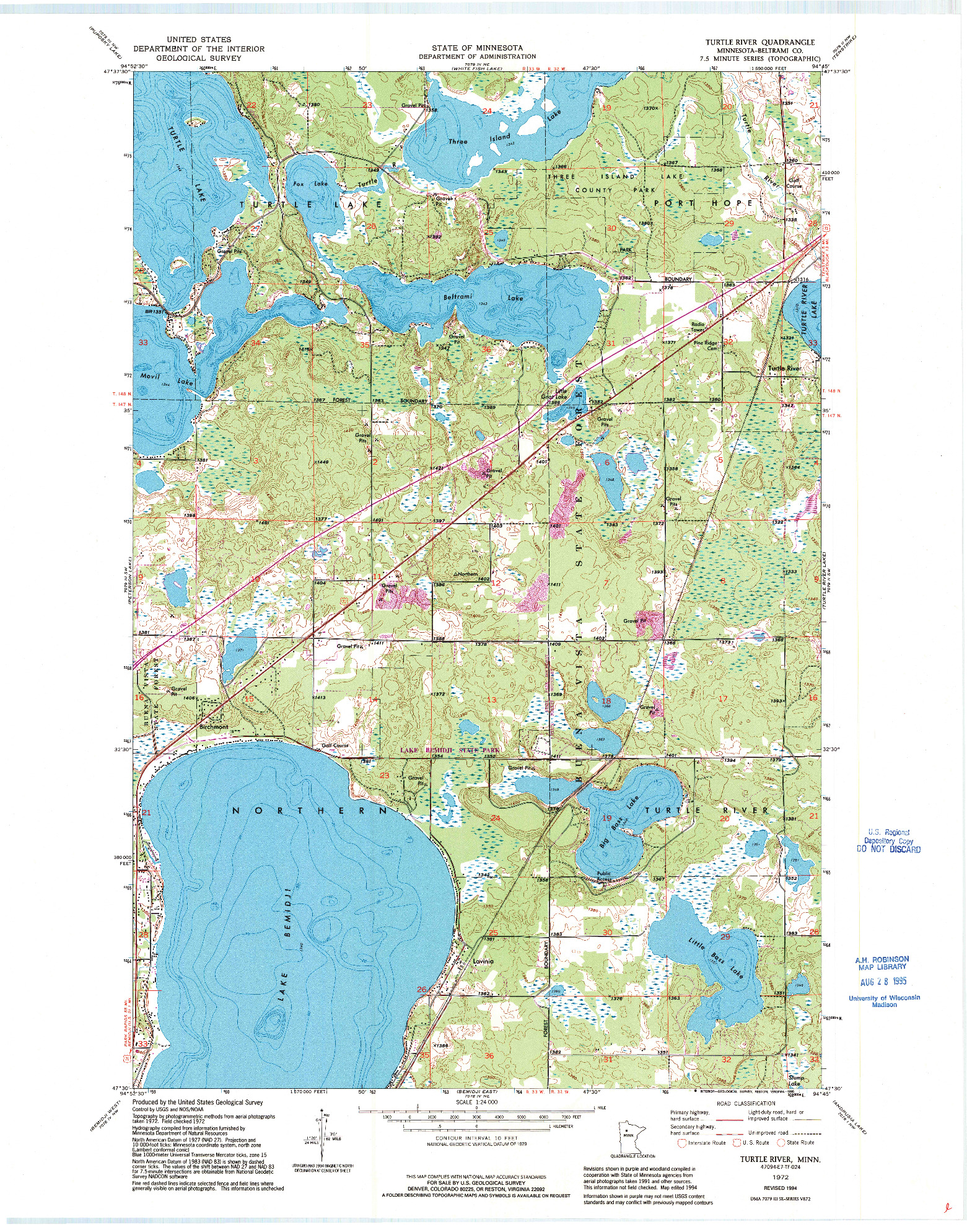 USGS 1:24000-SCALE QUADRANGLE FOR TURTLE RIVER, MN 1972