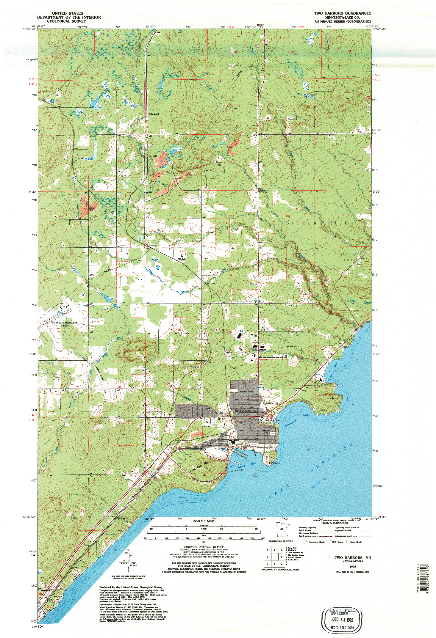 USGS 1:24000-SCALE QUADRANGLE FOR TWO HARBORS, MN 1992