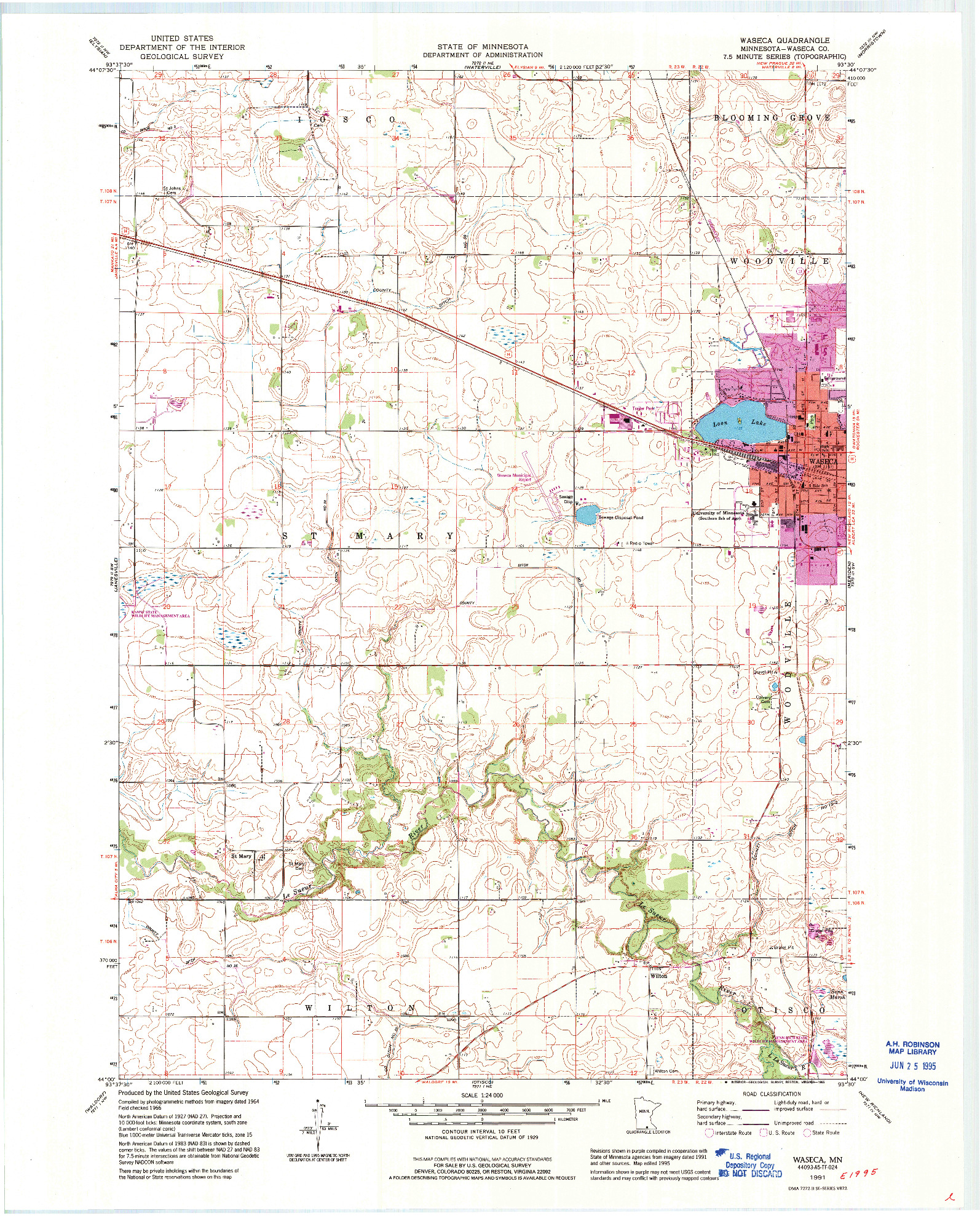 USGS 1:24000-SCALE QUADRANGLE FOR WASECA, MN 1991