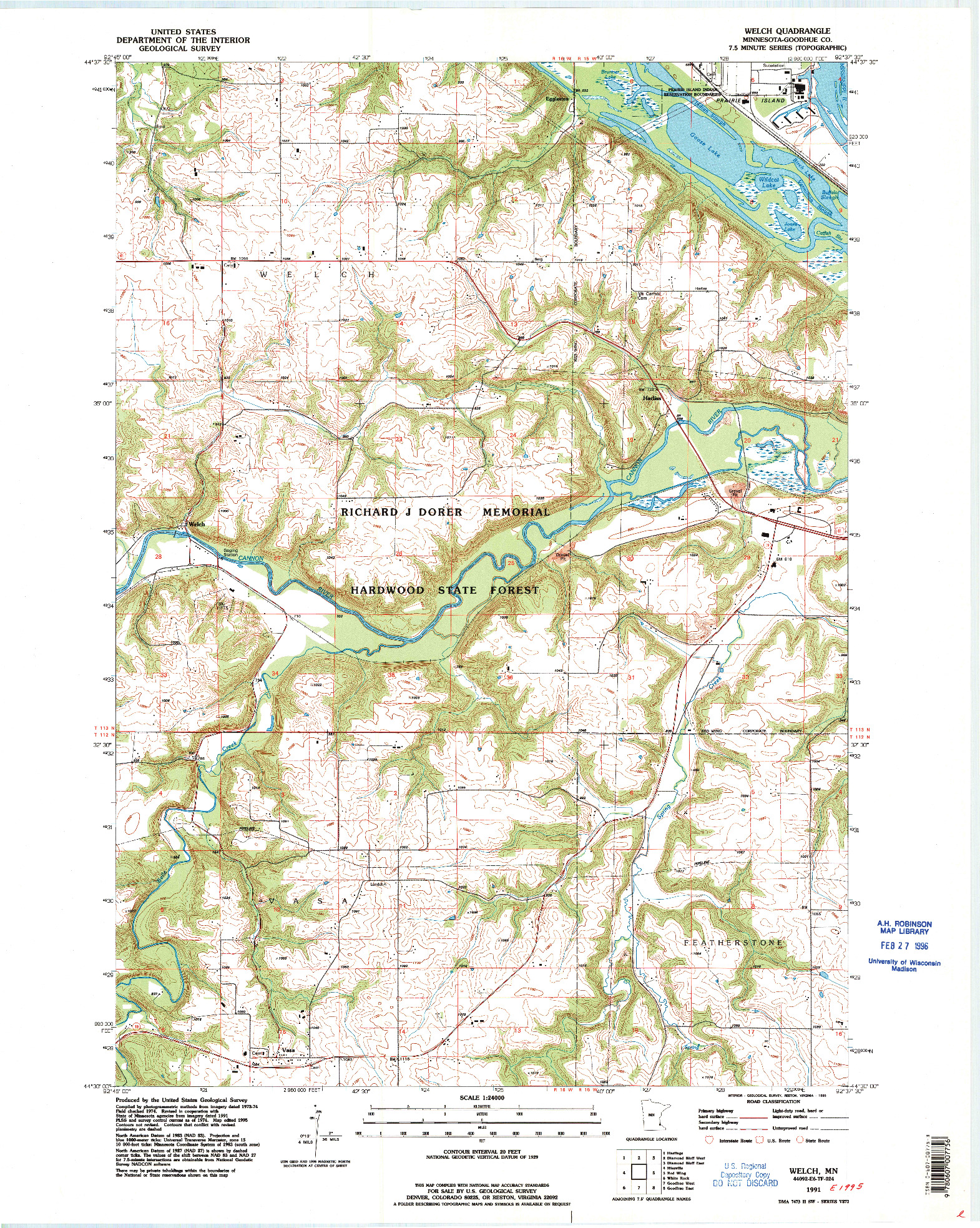 USGS 1:24000-SCALE QUADRANGLE FOR WELCH, MN 1991