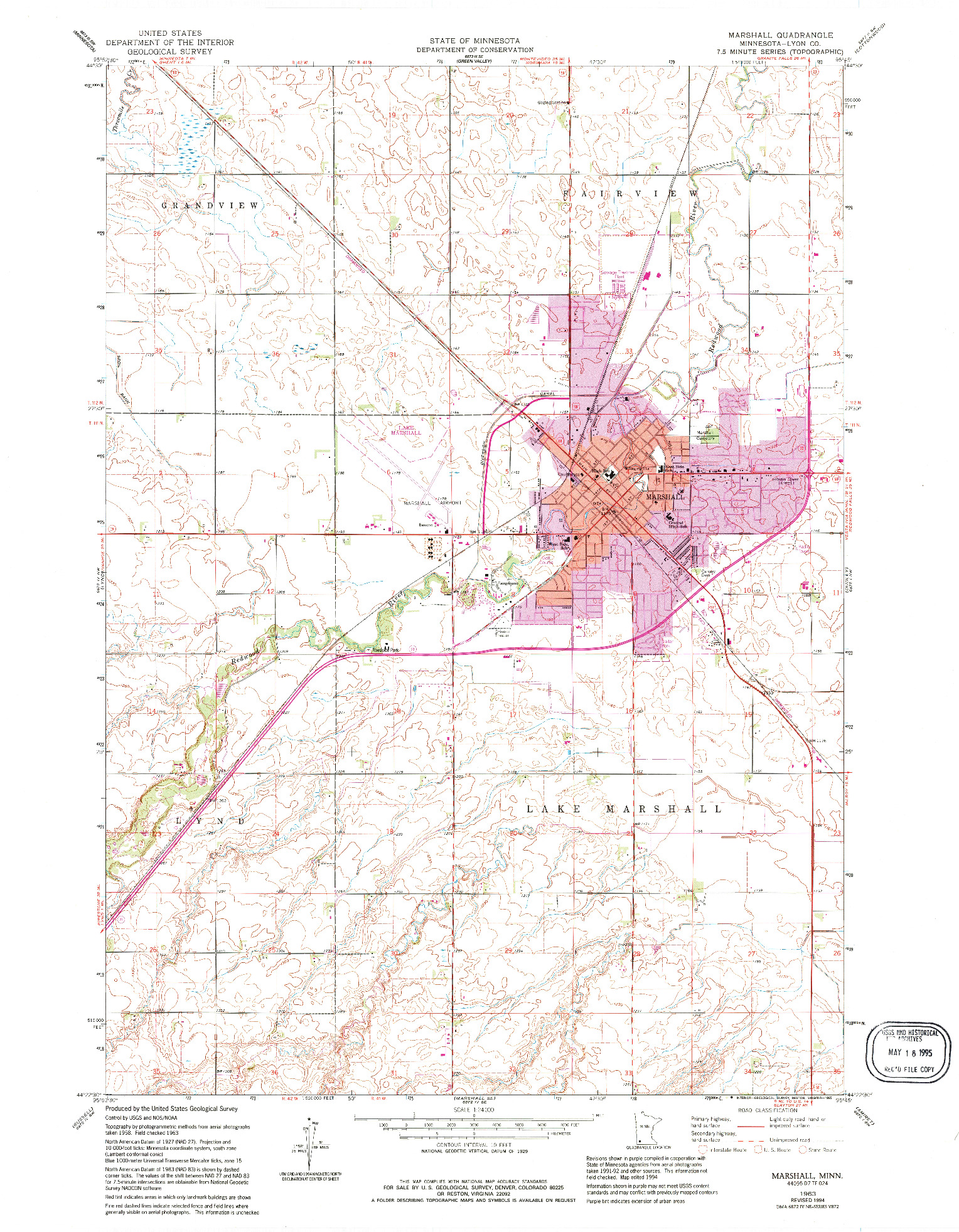 USGS 1:24000-SCALE QUADRANGLE FOR MARSHALL, MN 1963