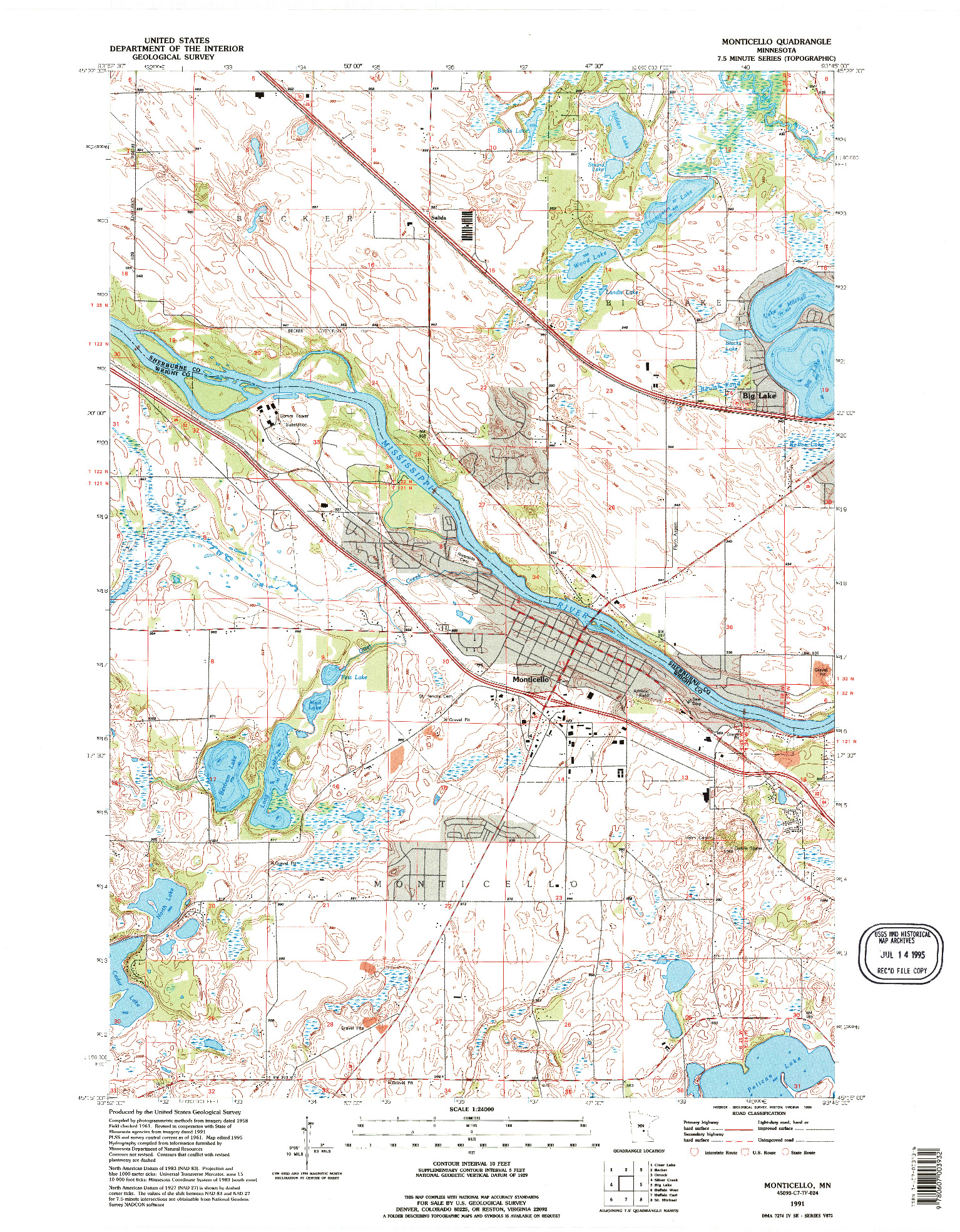 USGS 1:24000-SCALE QUADRANGLE FOR MONTICELLO, MN 1991